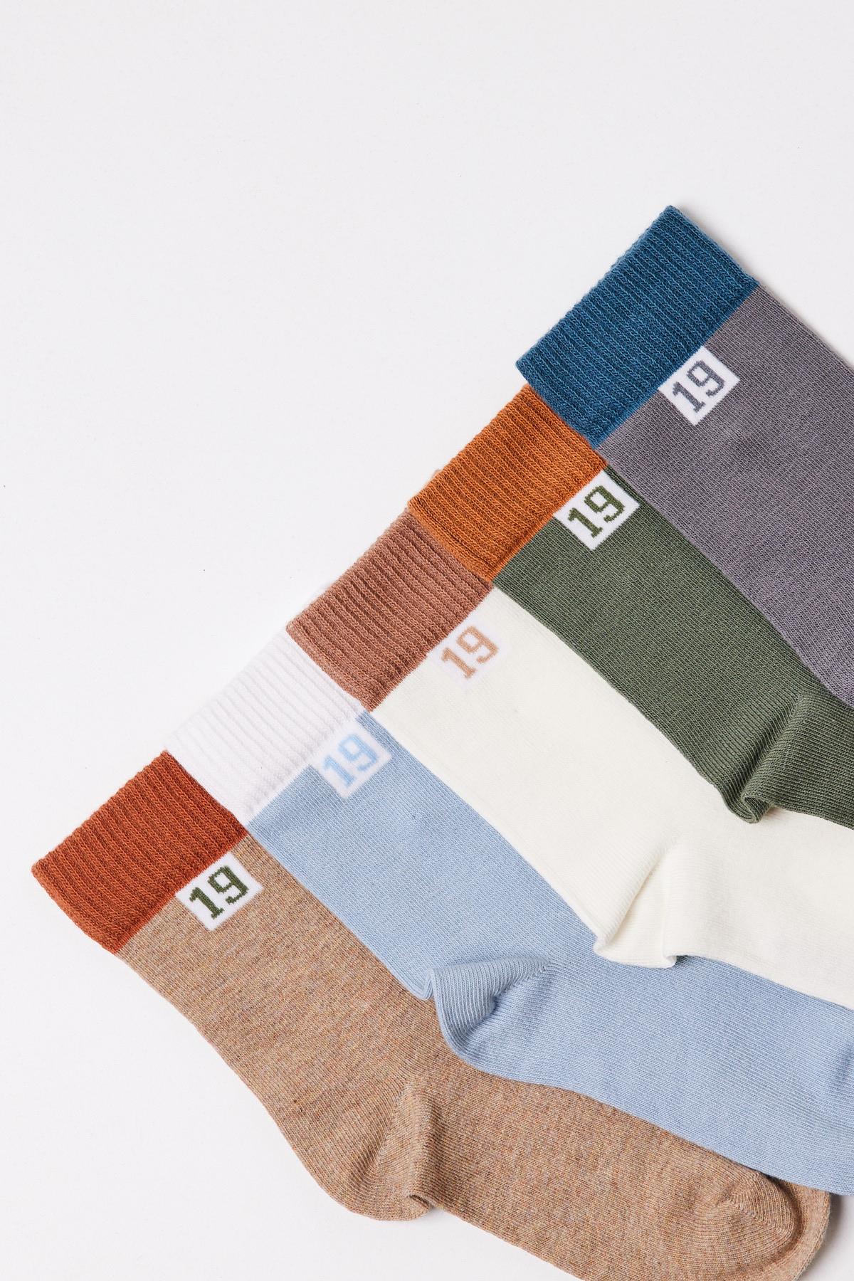 5li Paket Erkek Çocuk Rakam Detaylı Soket Çorap Çok Renkli