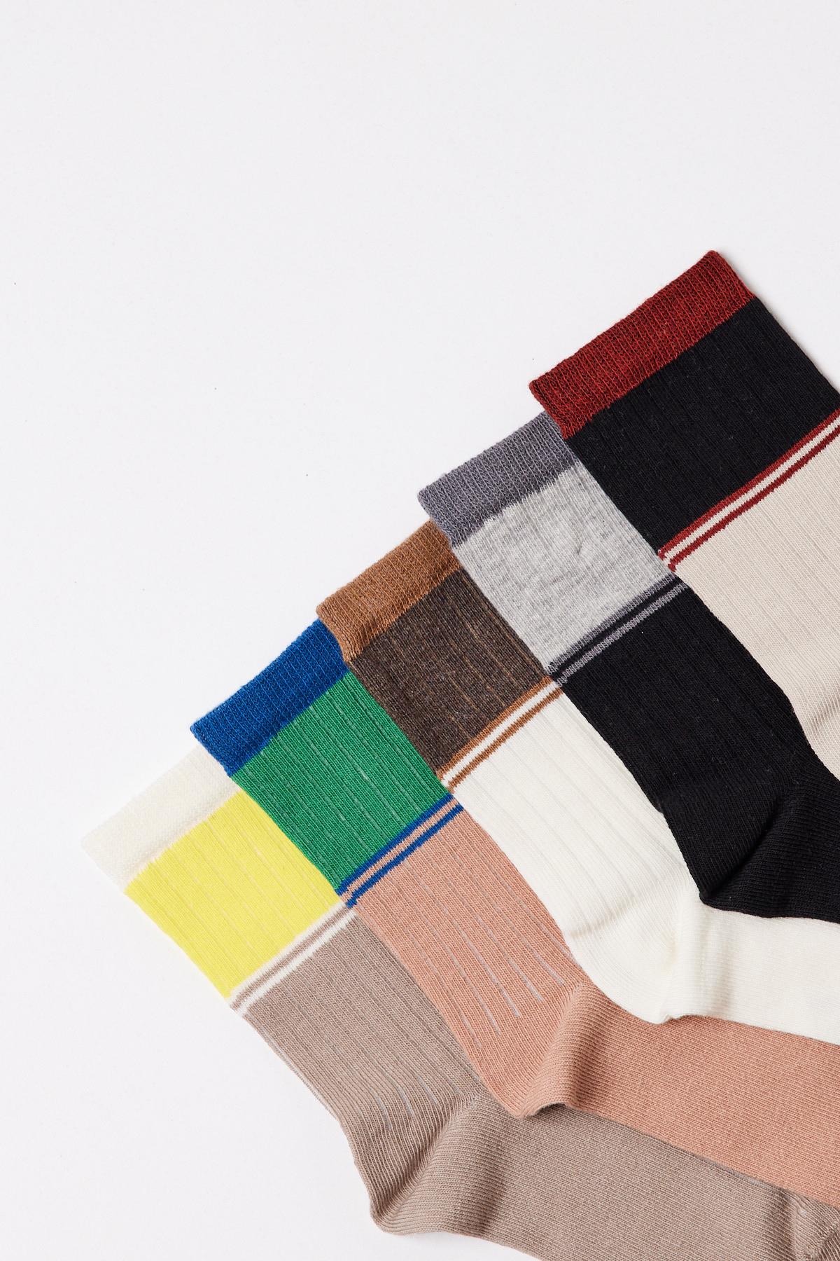 5li Erkek Çocuk  Şerit Detaylı  Soket Çorap Çok Renkli