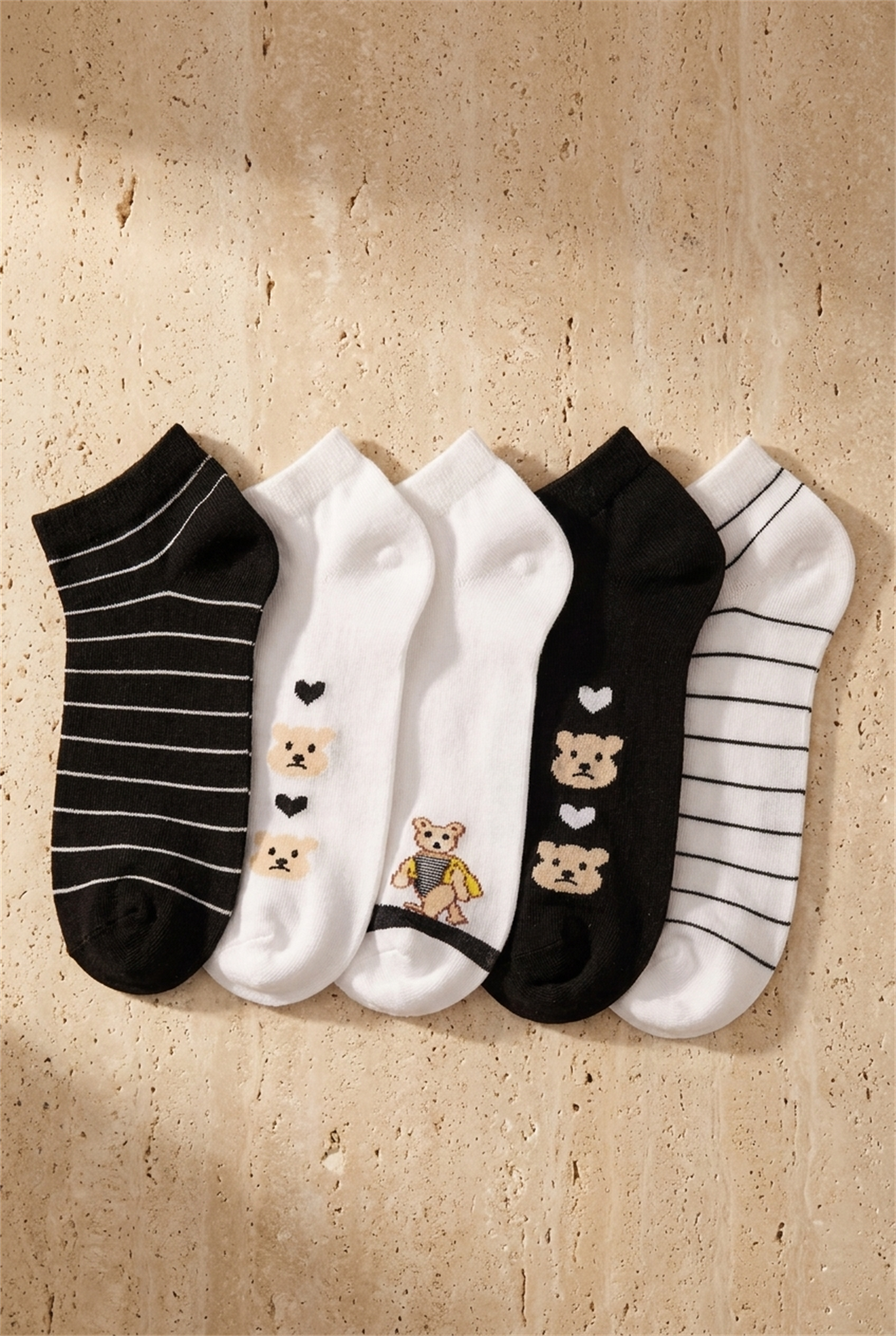 5 Pack Bear Teddy Printed Booties Socks