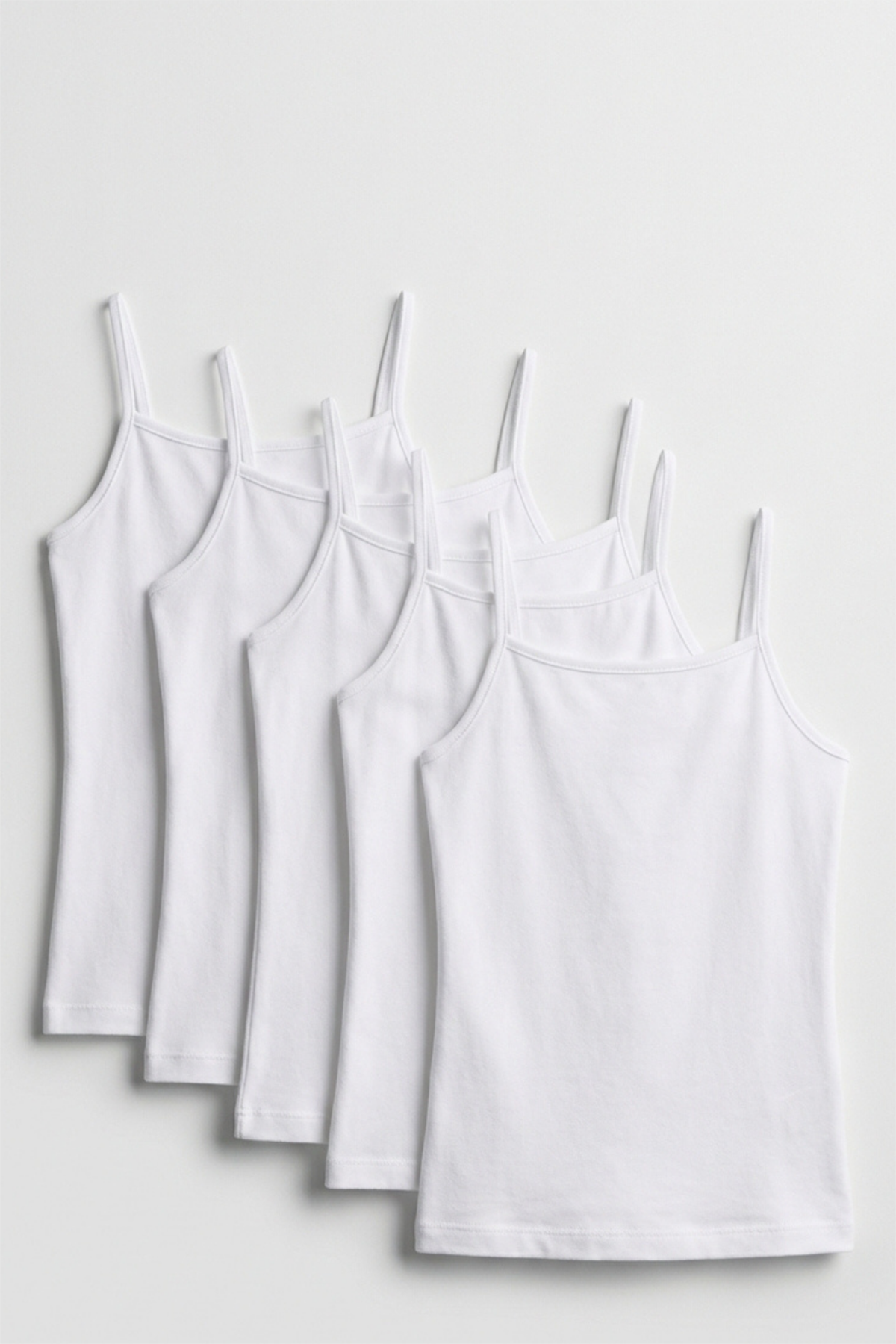Pack Of 5 Basic Thin Strap White Girls Undershirt