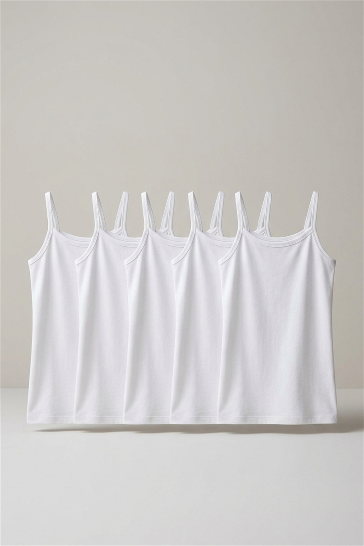Pack Of 5 Basic Thin Strap White Girls Undershirt