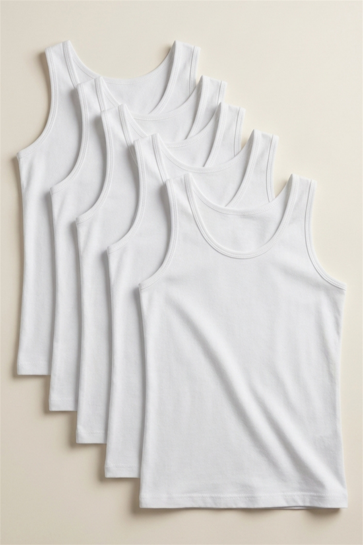 5 Pack Basic Thick Strap White Girls Undershirt