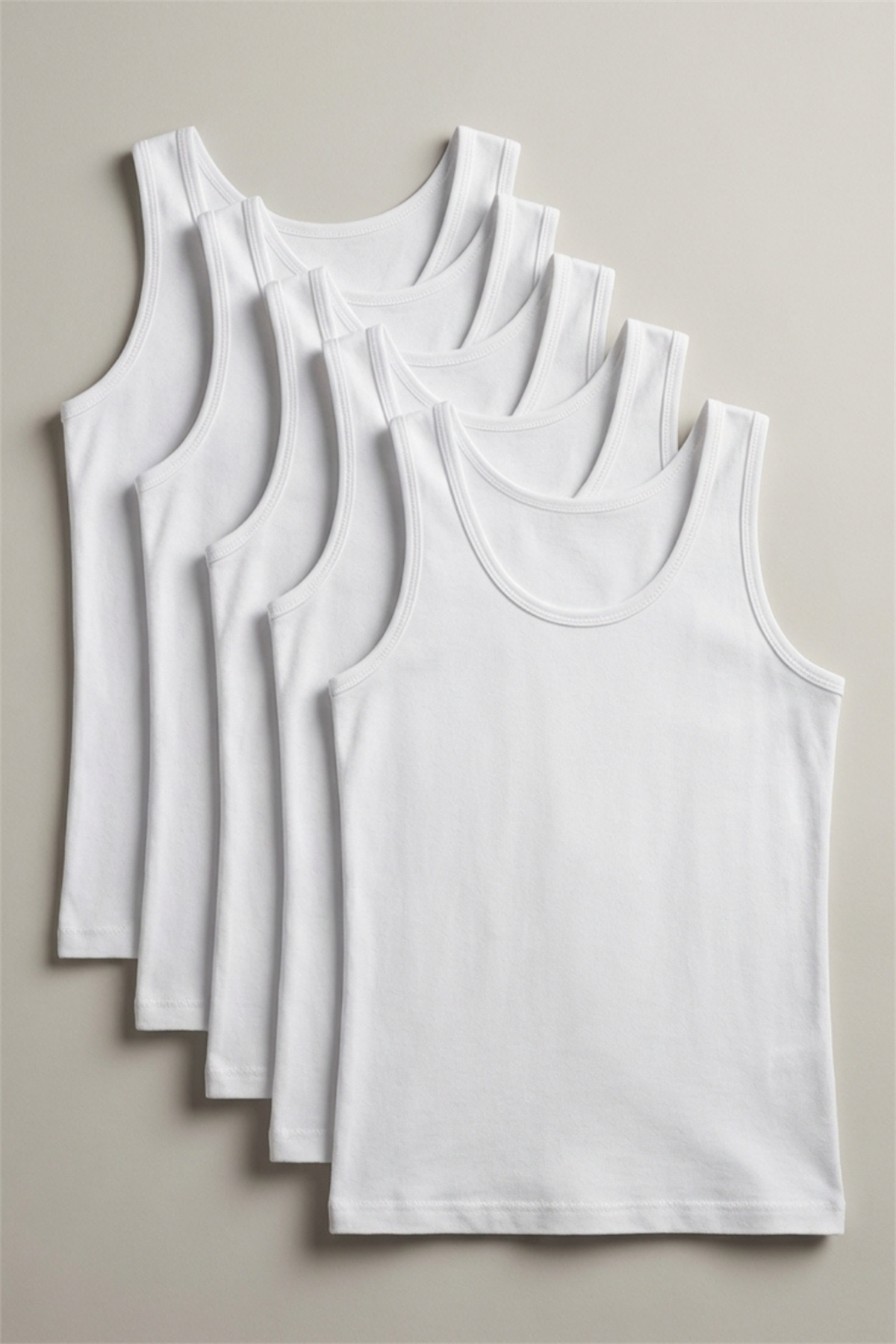 5 Pack Basic Thick Strap White Girls Undershirt