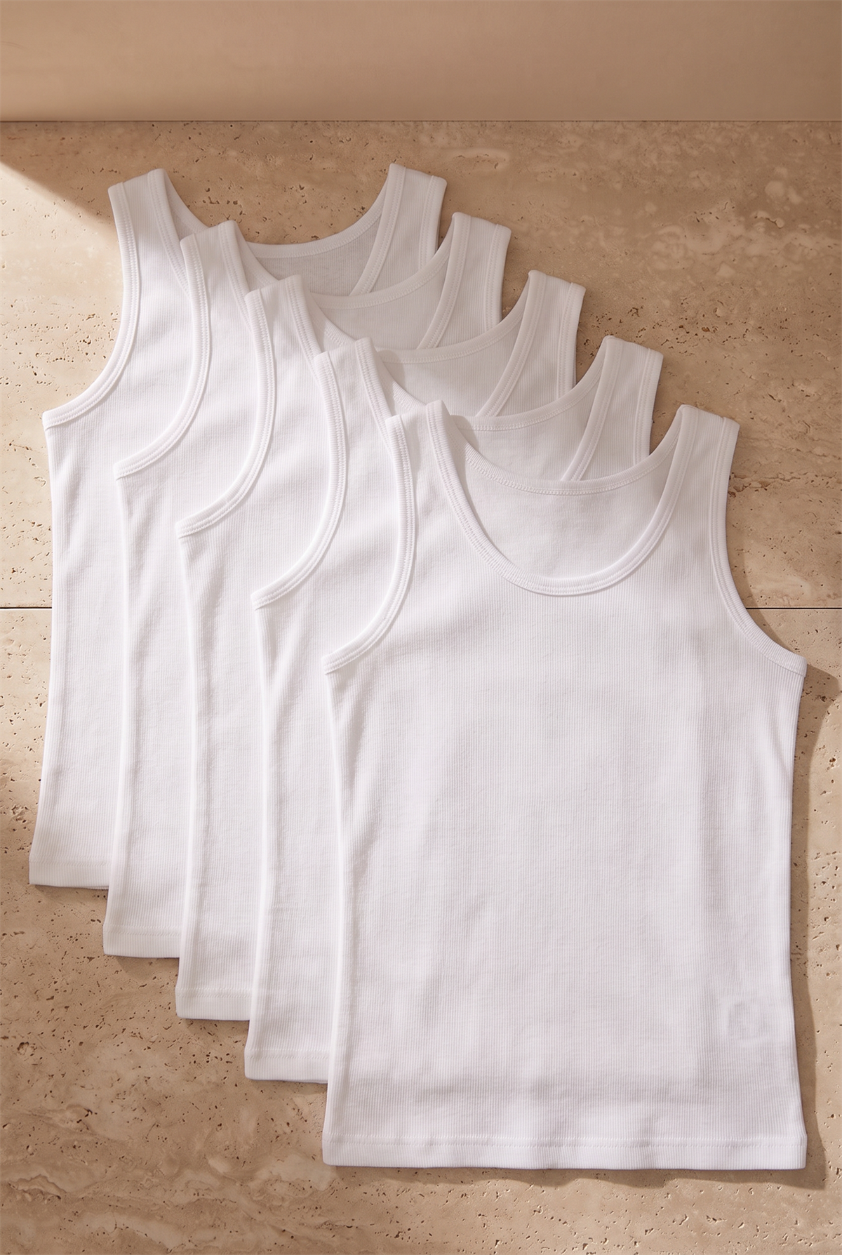 5li Paket Basic Kalın Askılı Beyaz Kız Çocuk Atlet