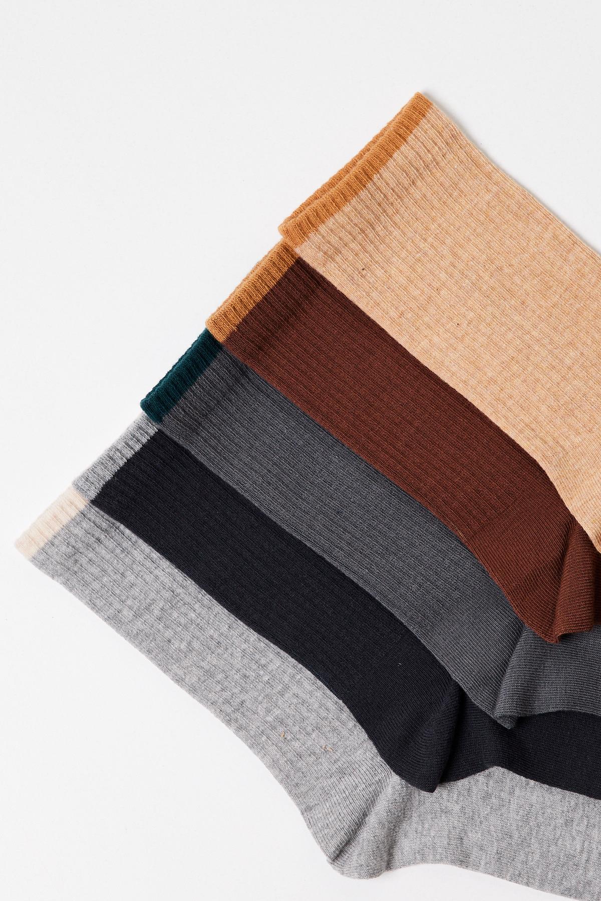 5li Paket Erkek Soket Çorap Çok Renkli
