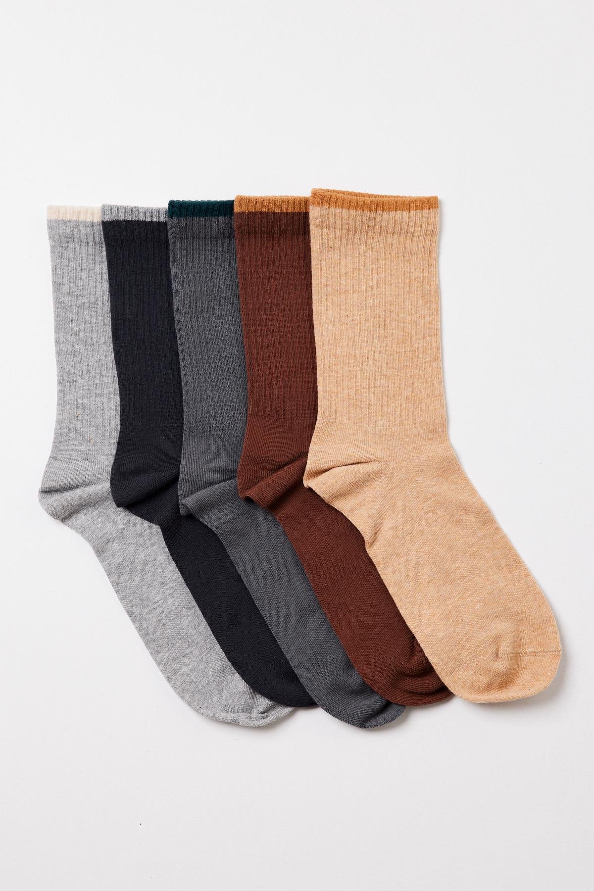 5li Paket Erkek Soket Çorap Çok Renkli
