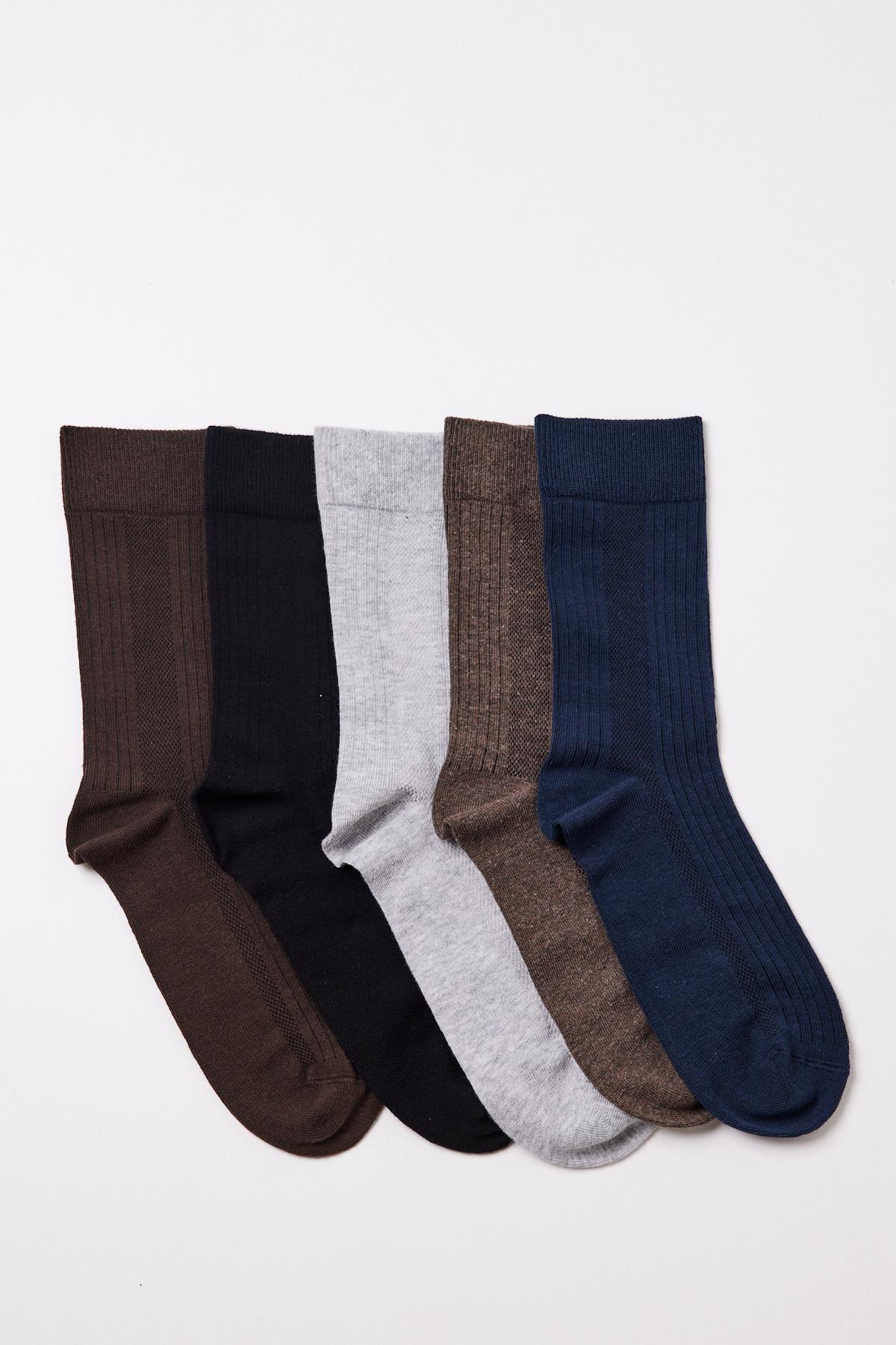 5li Paket Erkek Soket Çorap Çok Renkli