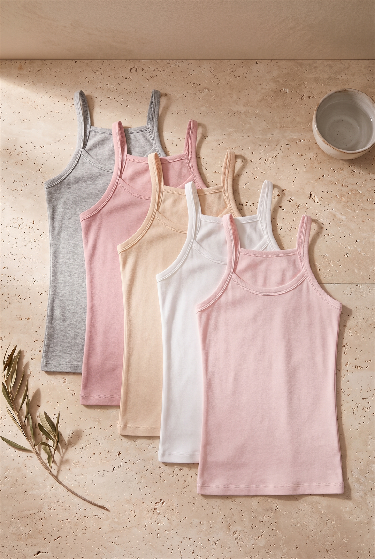 5 Pack Thin Strap Girls Undershirt Multi Color