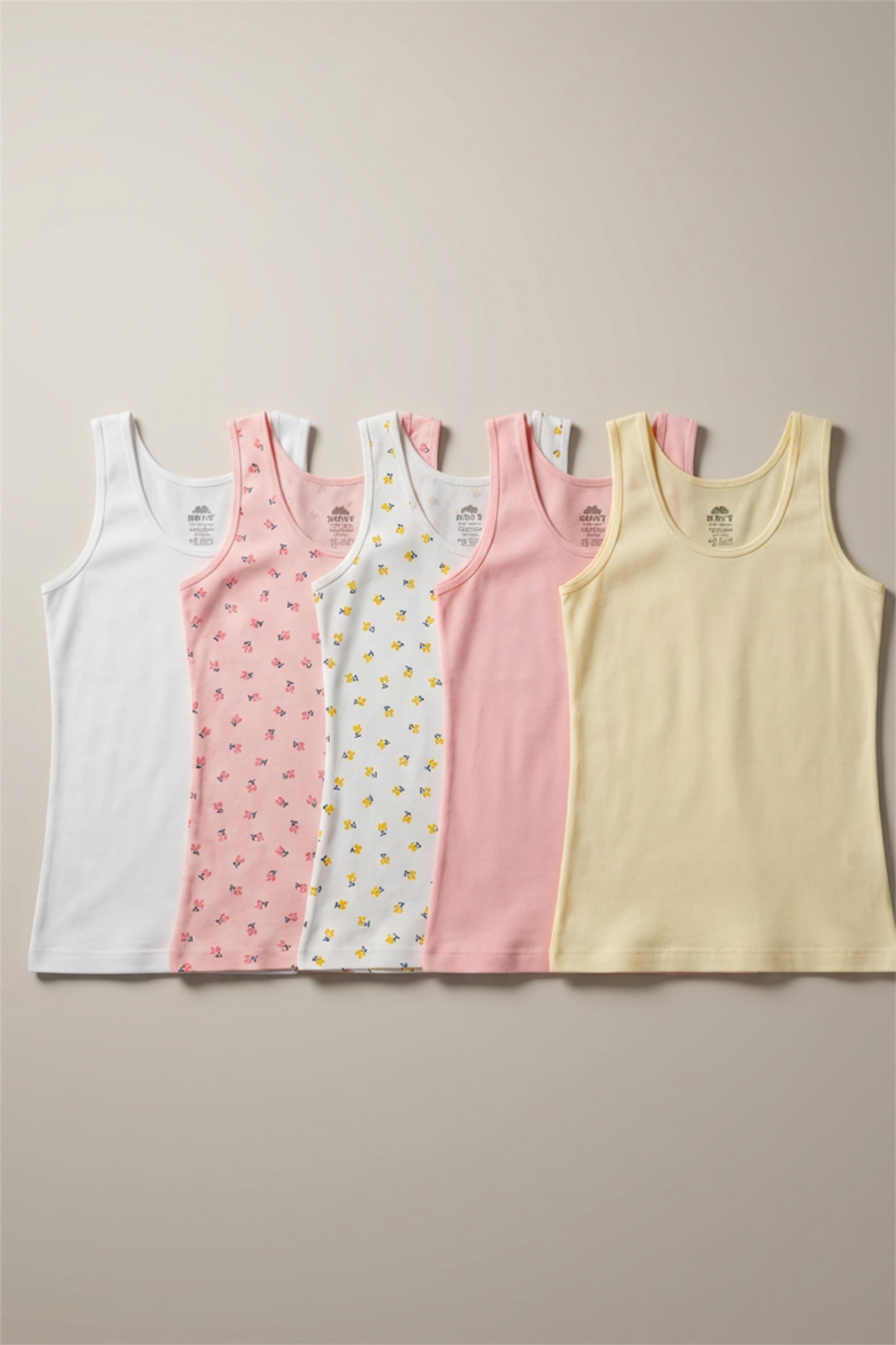 5 Pack Thick Strap Girls Undershirt Multi Color