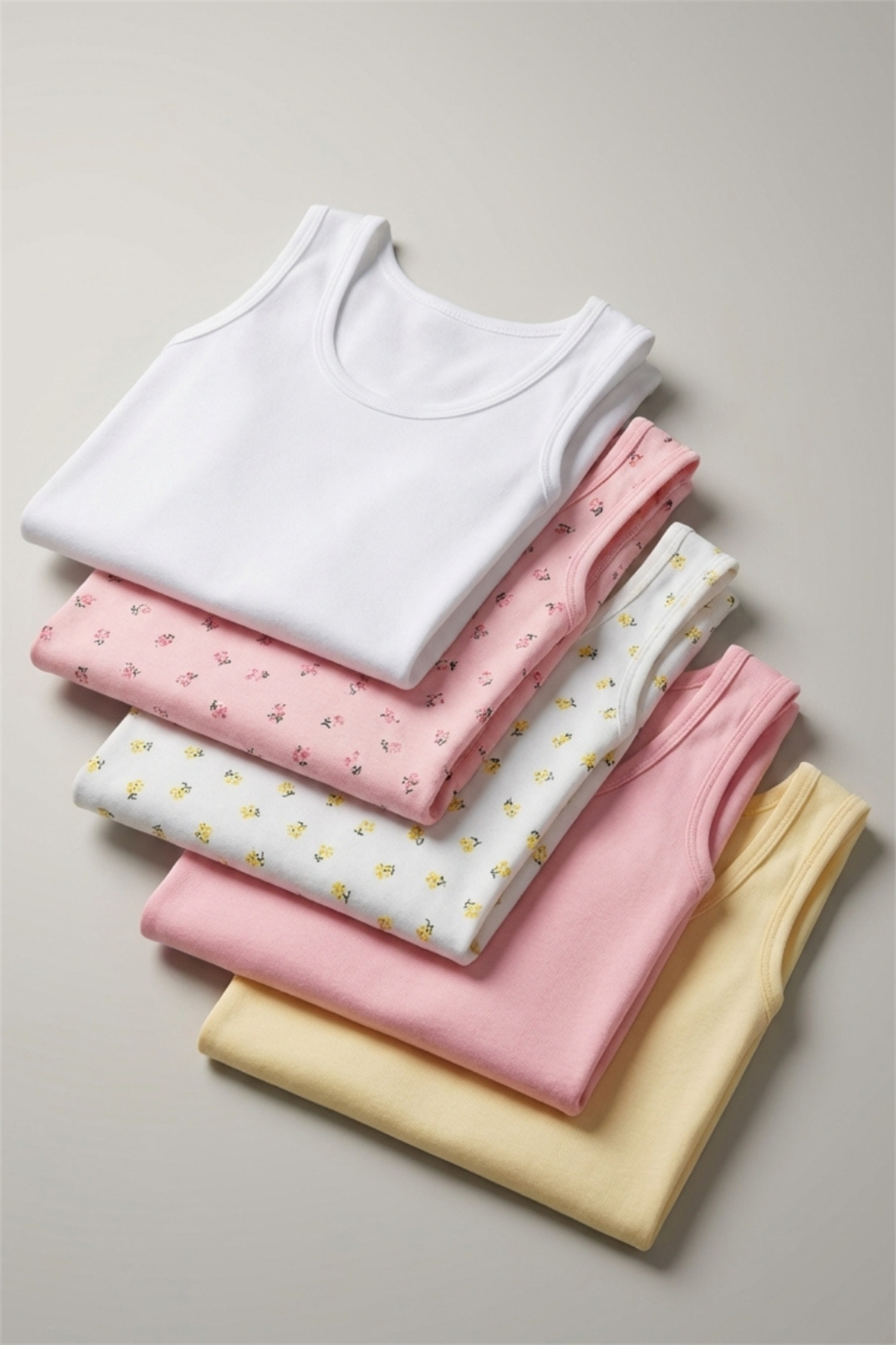 5 Pack Thick Strap Girls Undershirt Multi Color