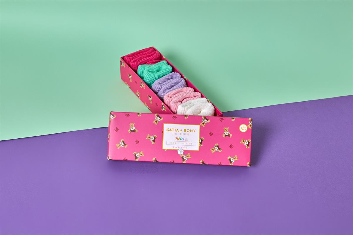 5li Paket Yenidoğan Bambu Bebek Çorap Renkli