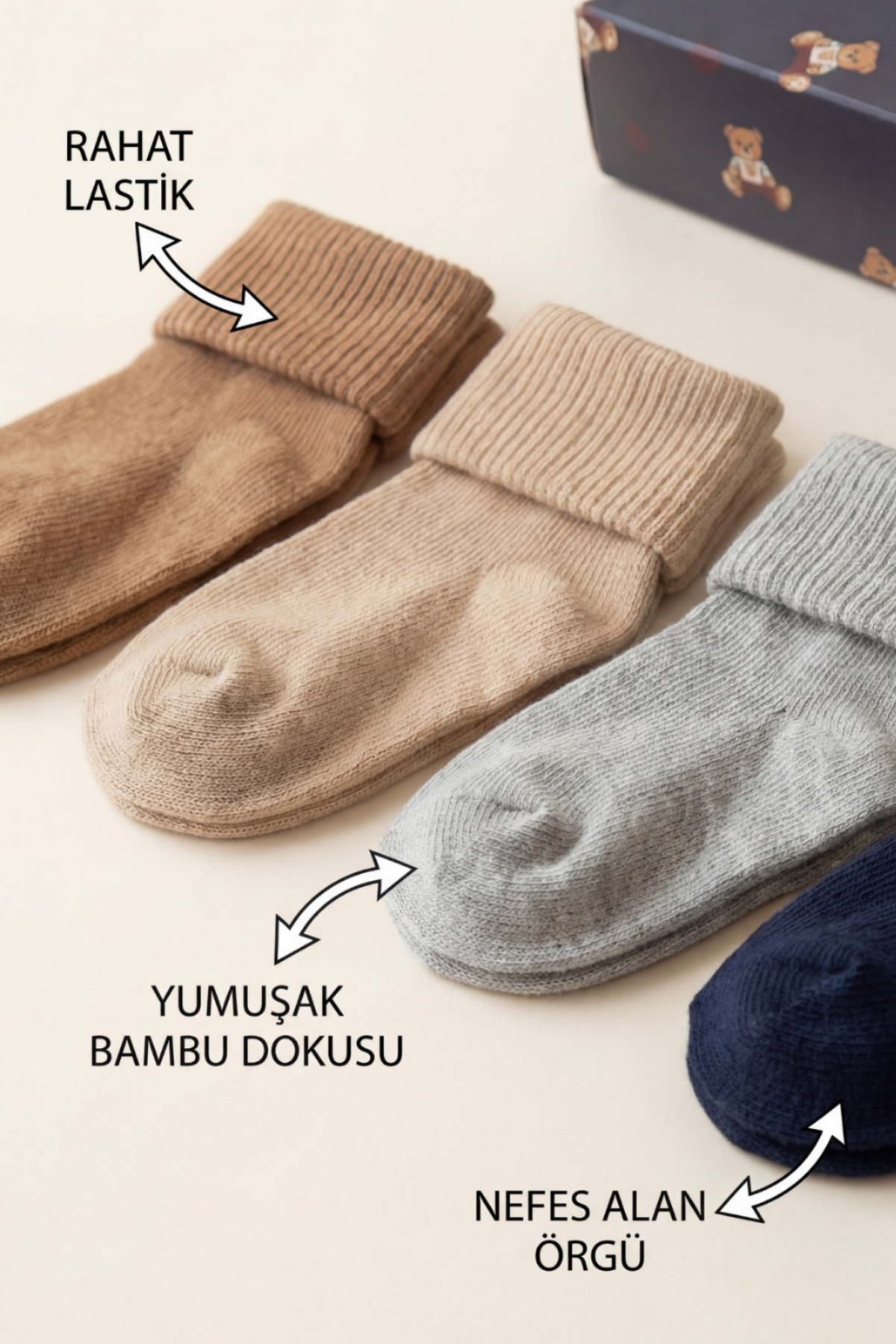 5li Paket Yenidoğan Bambu Bebek Çorap Renkli
