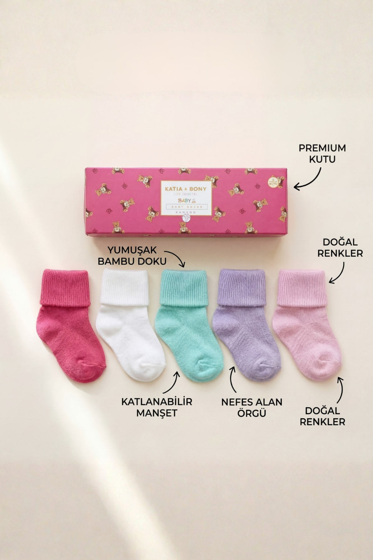 5li Paket Yenidoğan Bambu Bebek Çorap Renkli