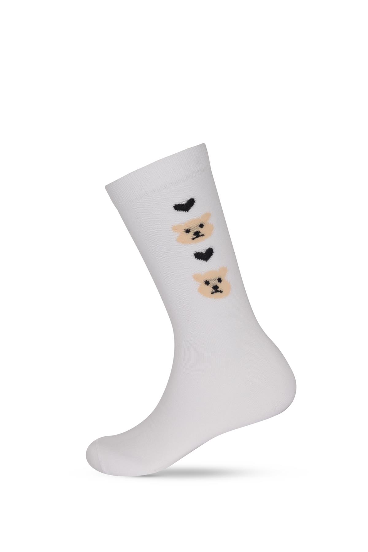 5li Teddy Baskılı Çizgili Soket Çorap