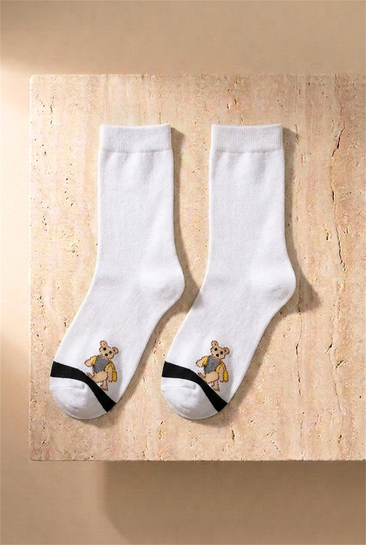 5li Teddy Baskılı Çizgili Soket Çorap