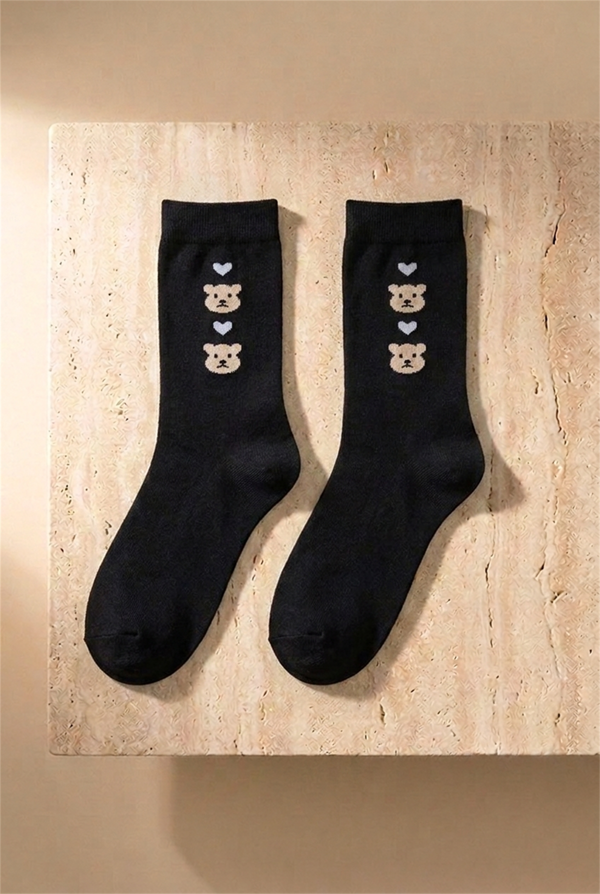 5li Teddy Baskılı Çizgili Soket Çorap