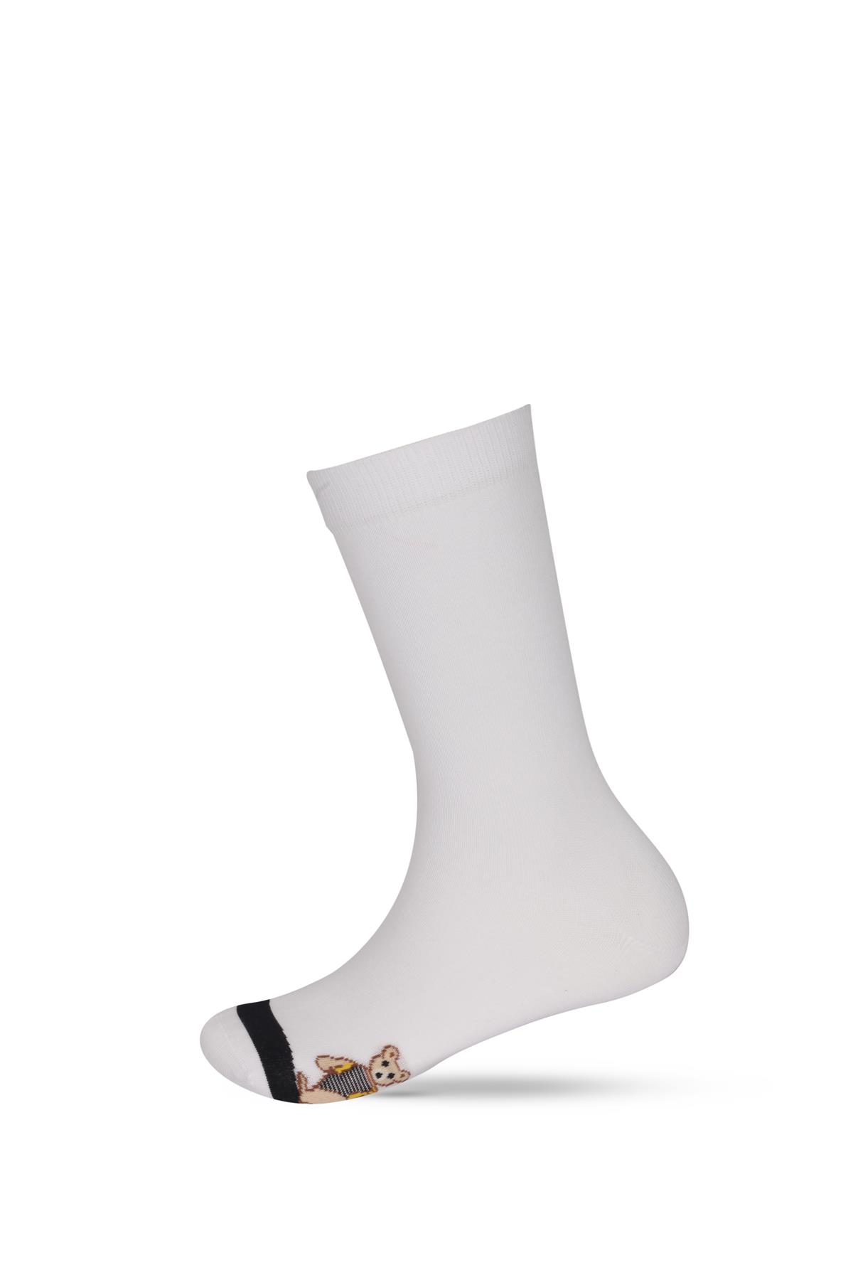 5li Teddy Baskılı Çizgili Soket Çorap