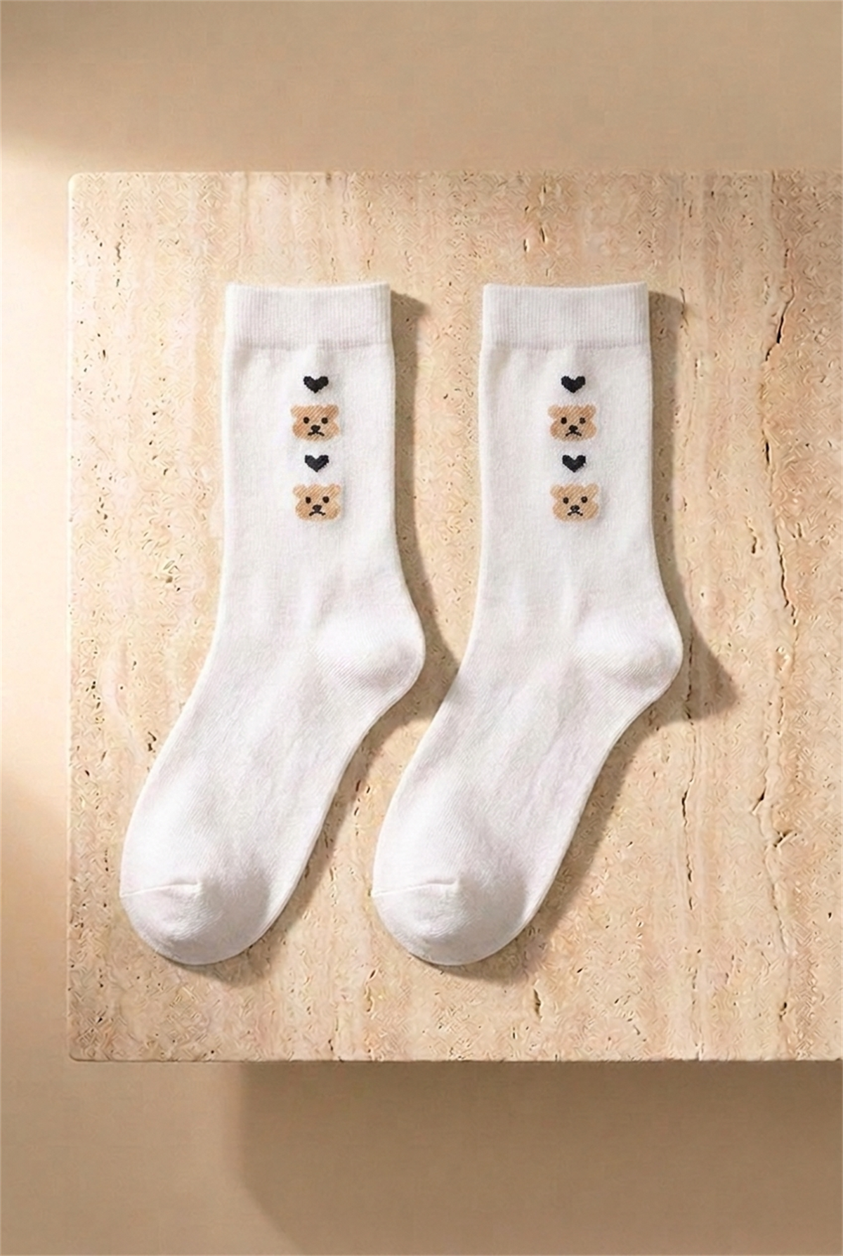 5li Teddy Baskılı Çizgili Soket Çorap
