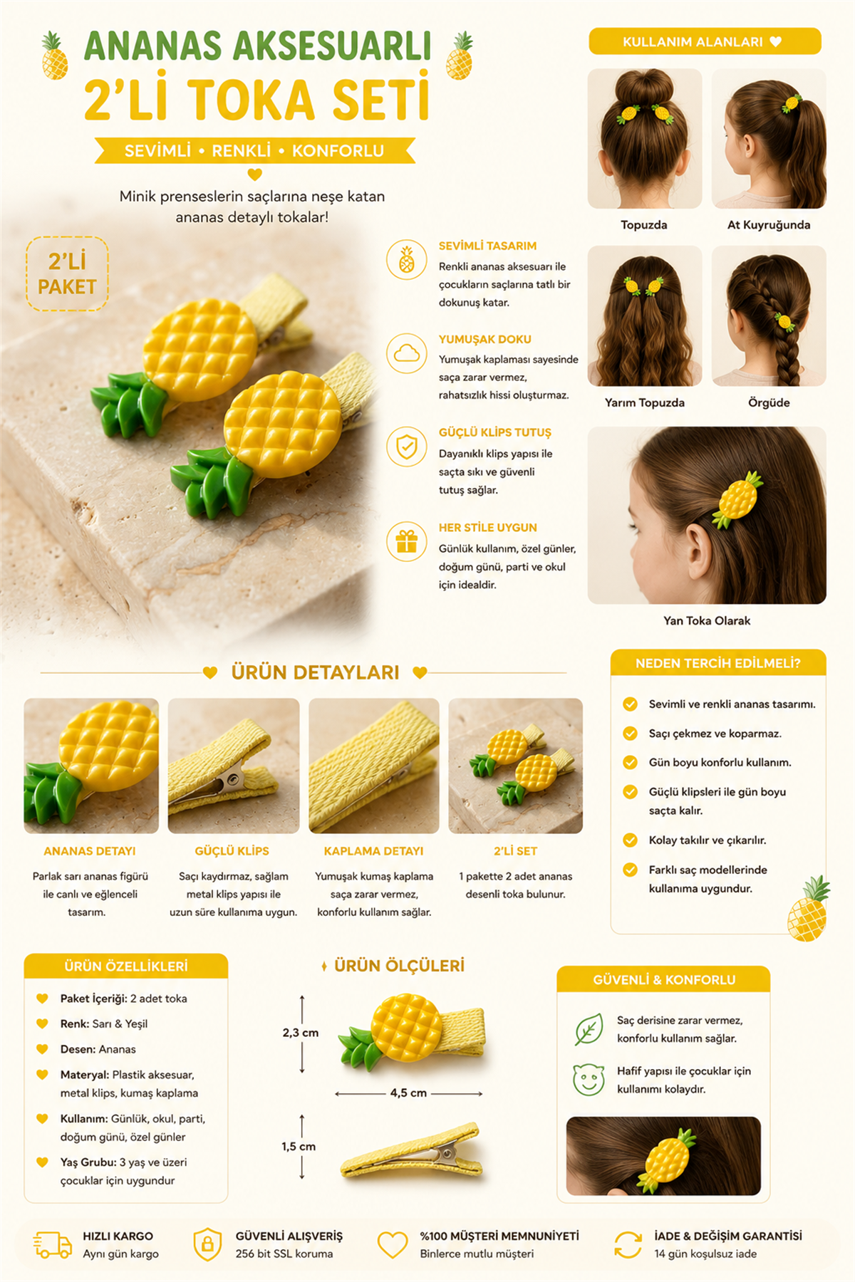 Ananas Aksesuarlı 2li Sarı Toka