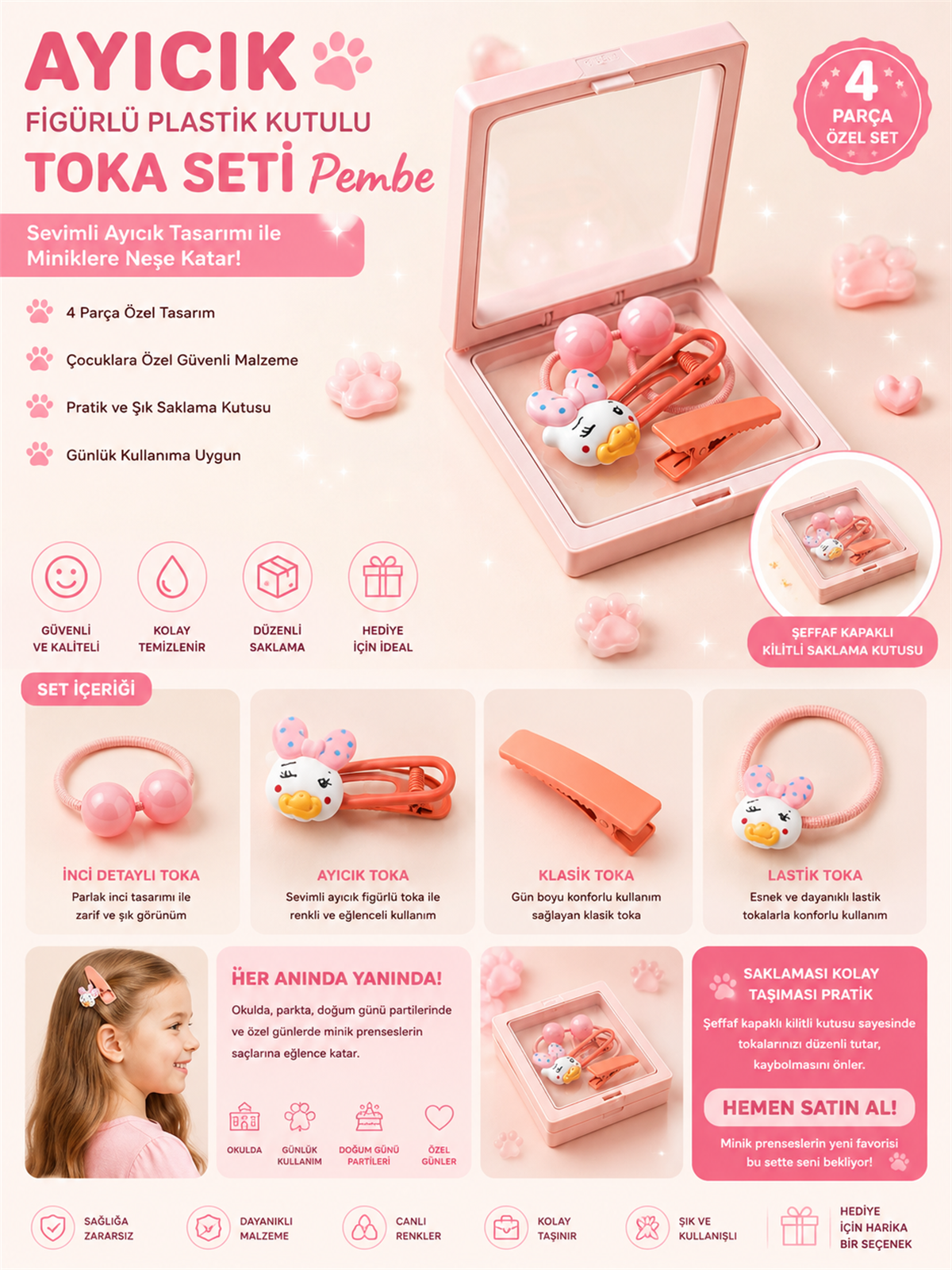 22505G2154 AYICIK PLASTİK KUTULU TOKA SETİ Pembe