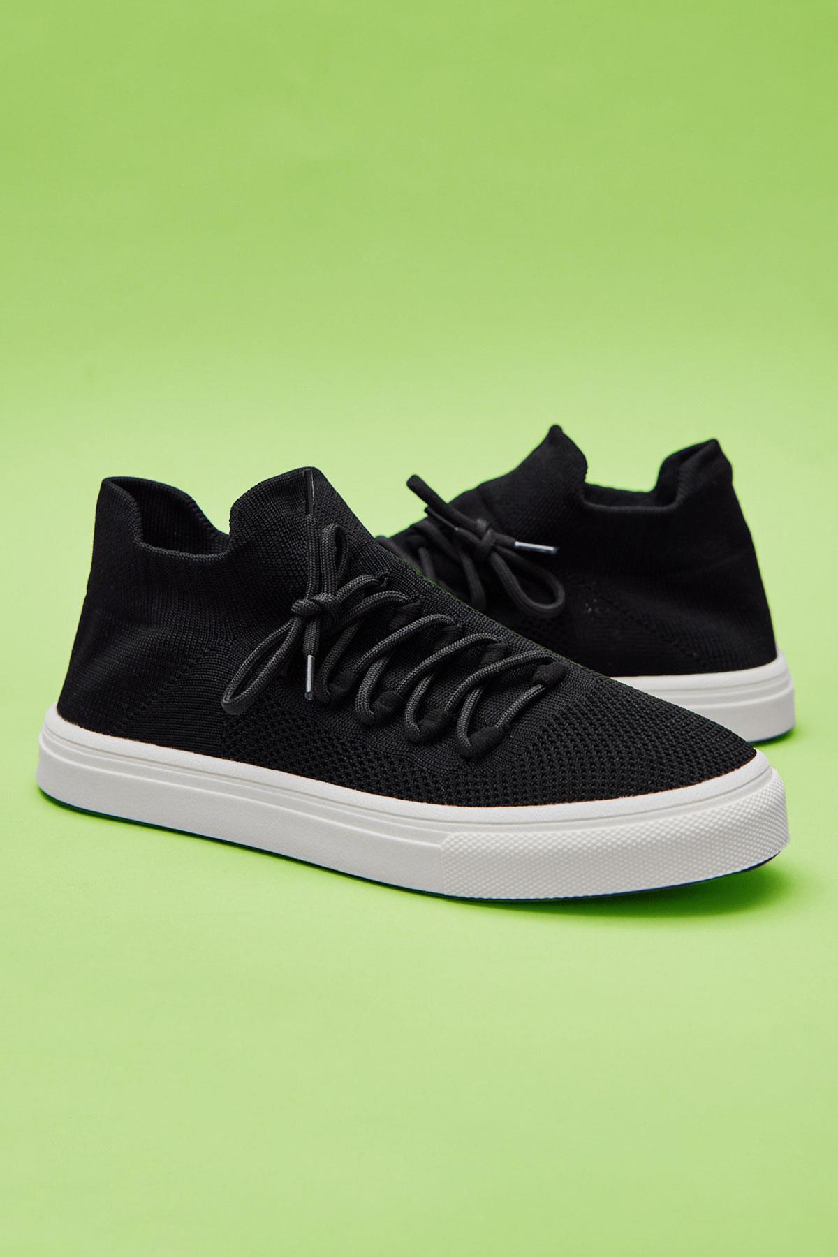 Kadın Bağcıklı Çorap Ayakkabı Siyah