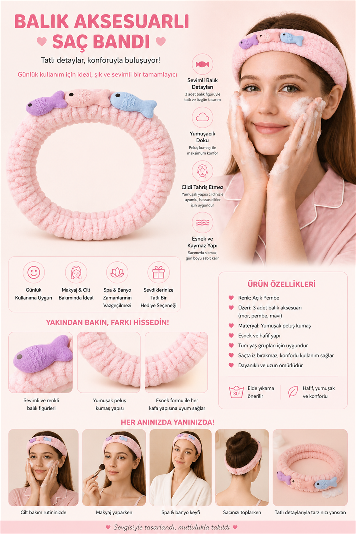 Fish Accessory Hair Band Light Pink