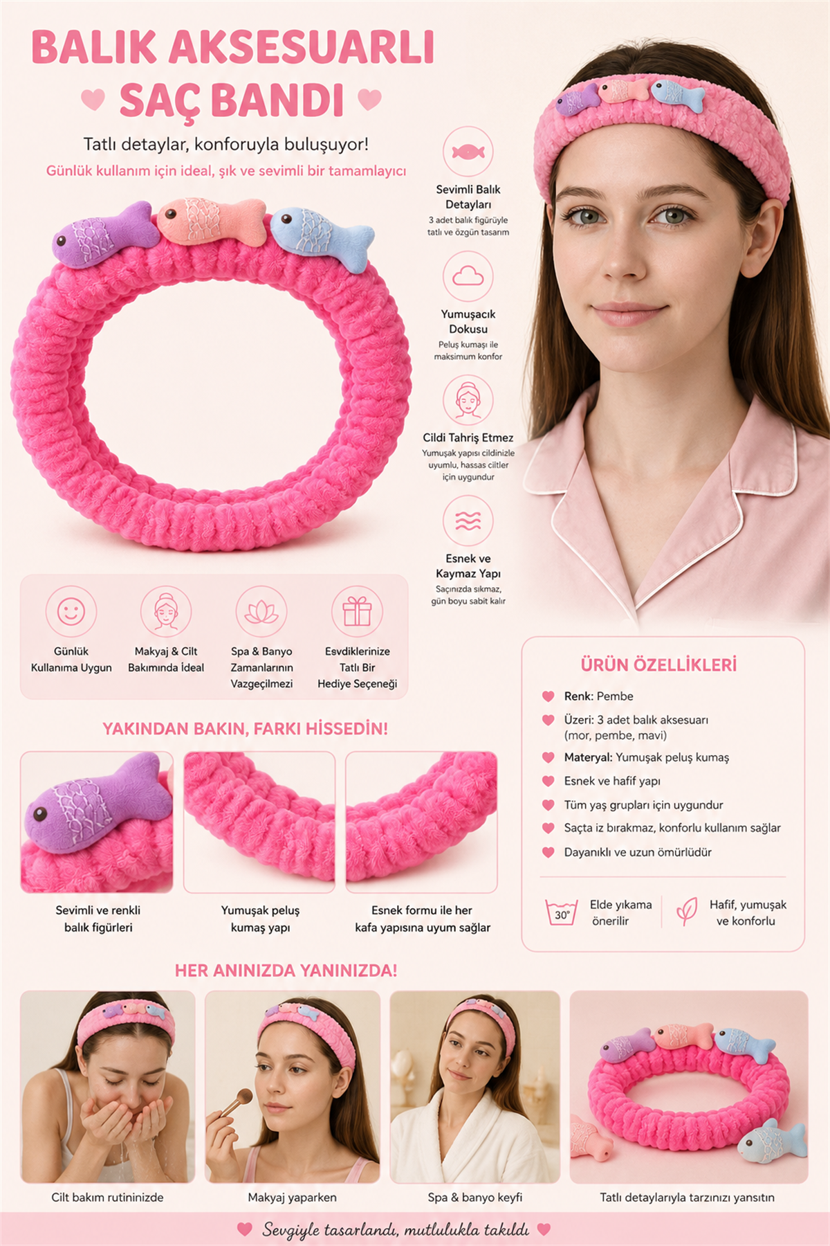 Hair Band With Fish Accessory Pink