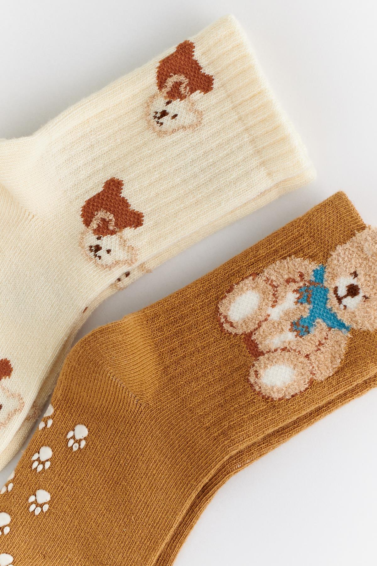 22401B1008 4 PCK BASKILI BEBEK SOKET ÇORABI