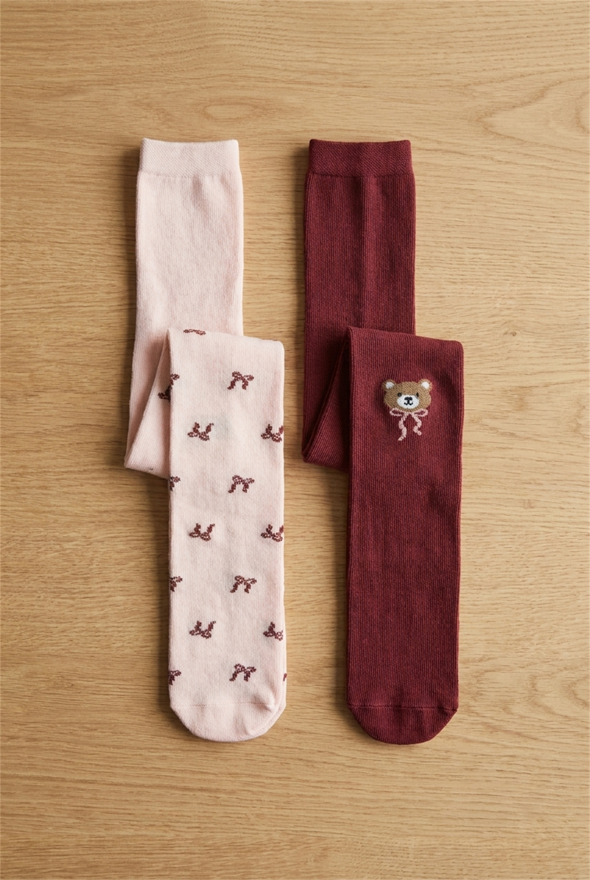 2 Pck Rıbbon Patterned Baby Pantysocks Red