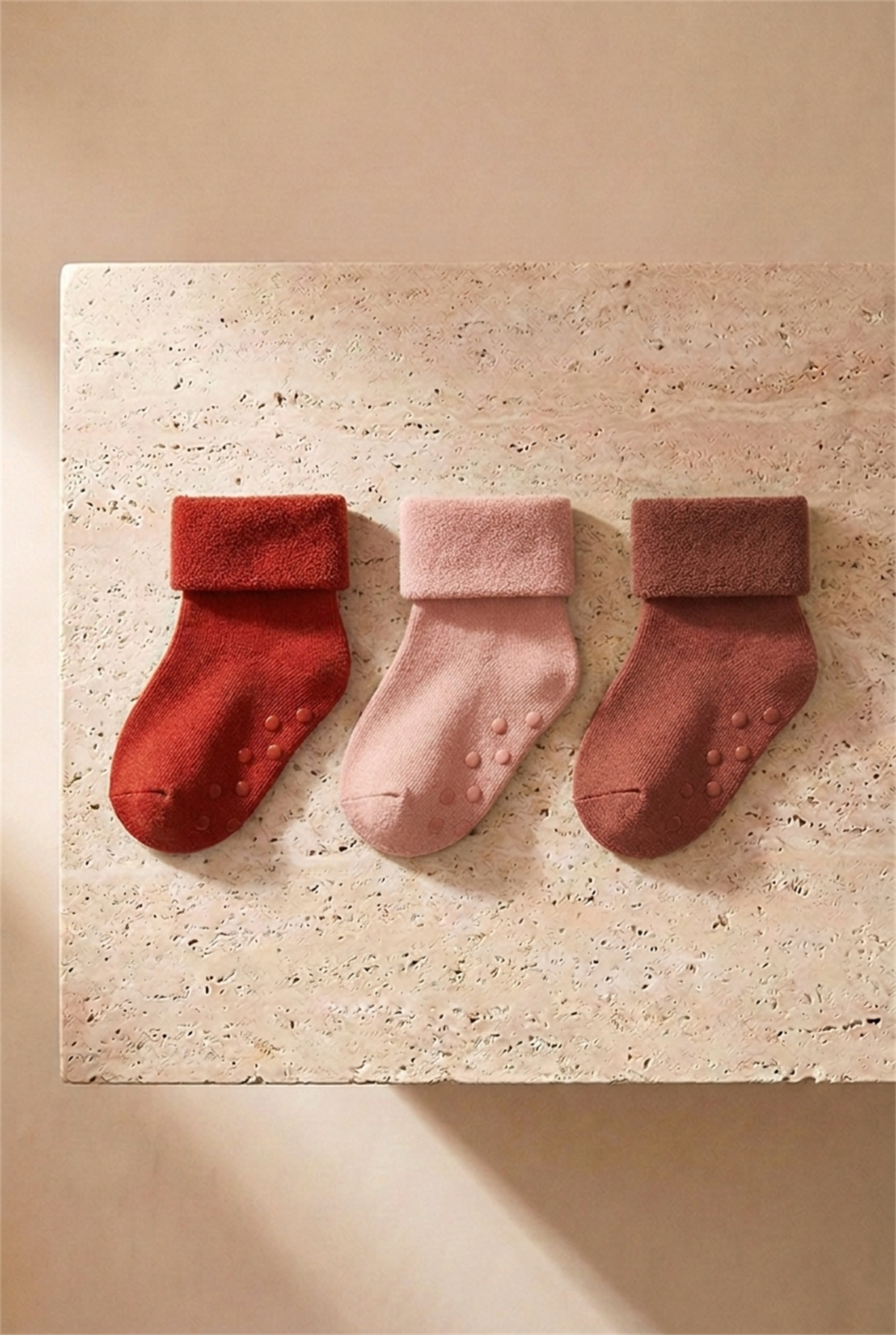 Baby 3-Piece Towel Socket Socks Pink-Red-Burgundy