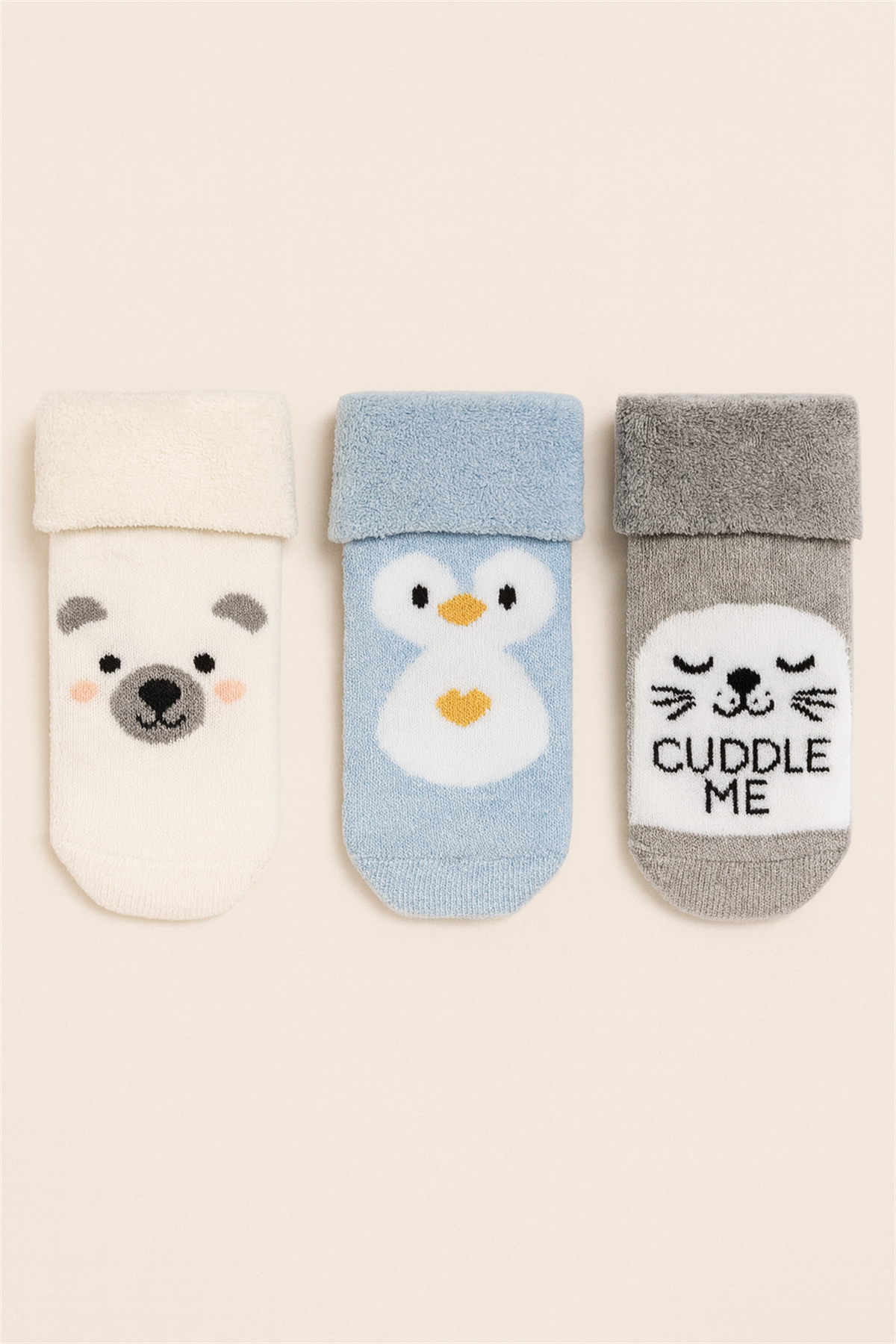Bebek 3lü Hayvan Desenli İçi Havlu Soket Çorap