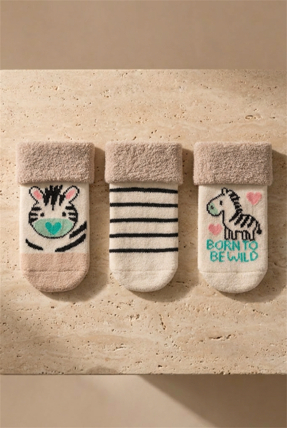 Bebek 3lü Zebra Desenli Havlu Soket Çorap
