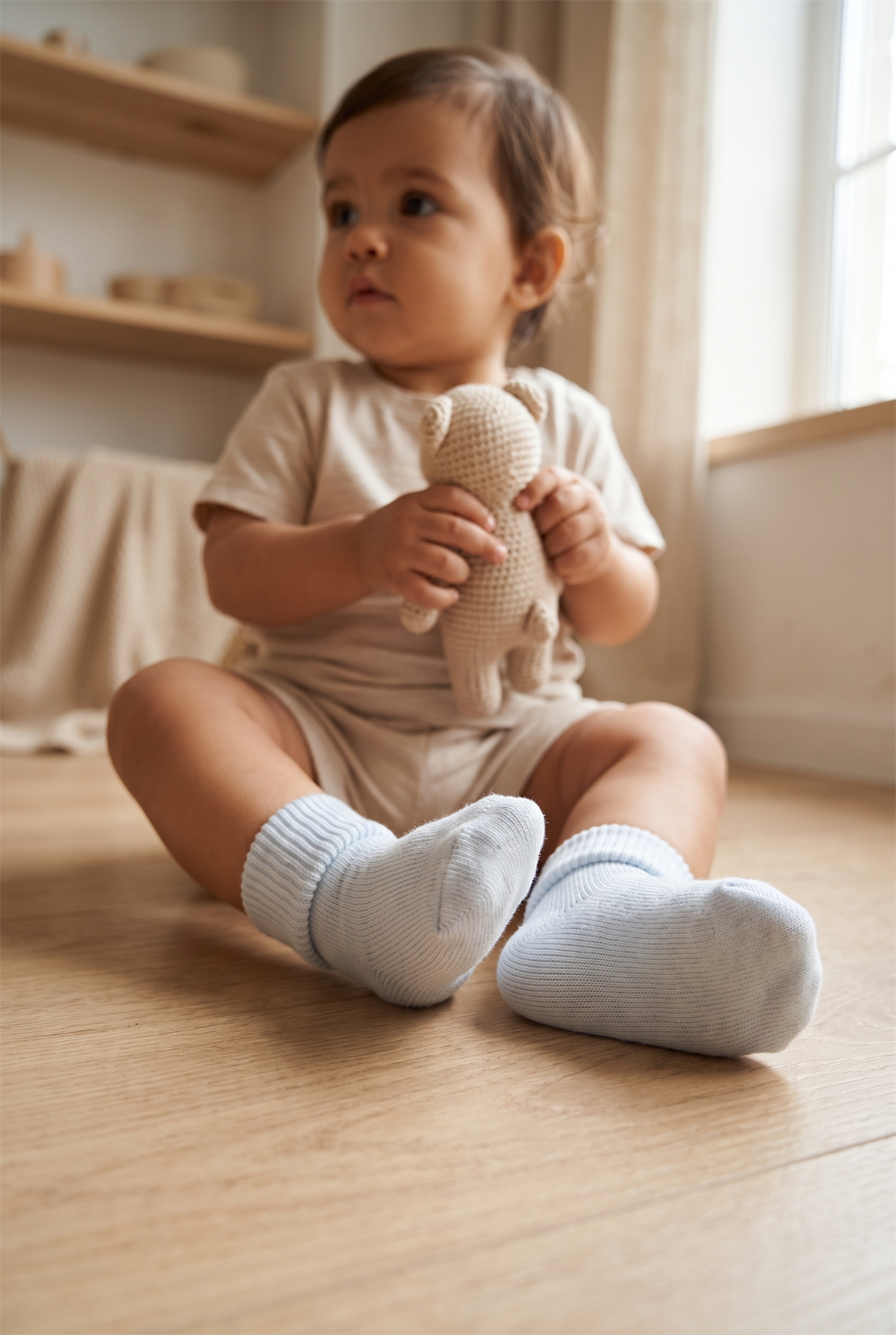 Bebek Bileği Kıvrık Pamuklu Soket Çorap Açık Mavi