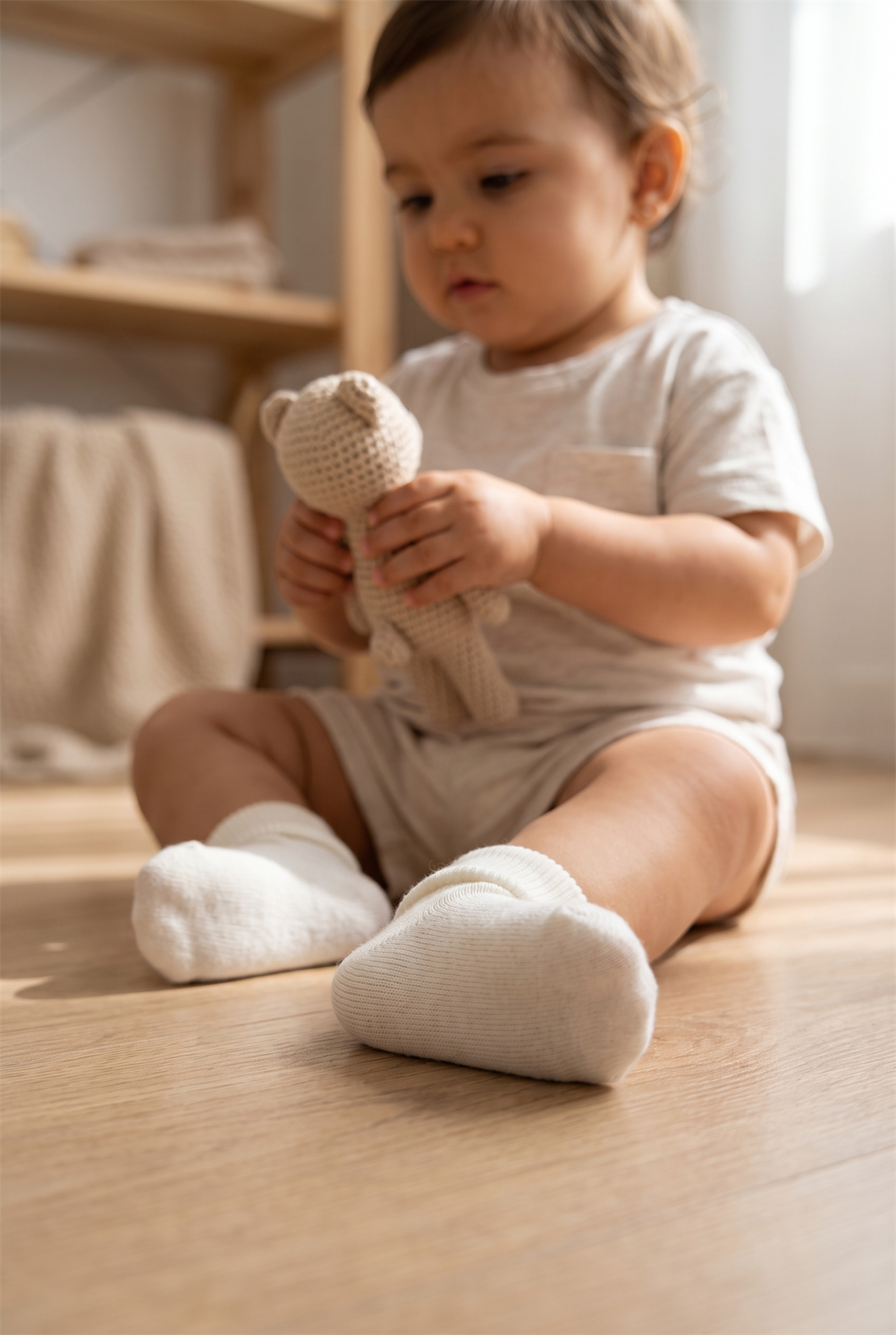 Bebek Bileği Kıvrık Pamuklu Soket Çorap Beyaz