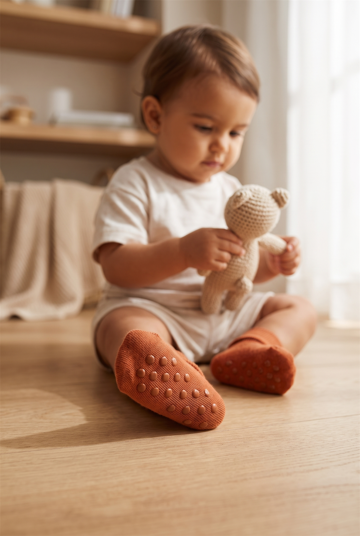 Bebek Bileği Kıvrık Pamuklu Soket Çorap Koyu Kahverengi