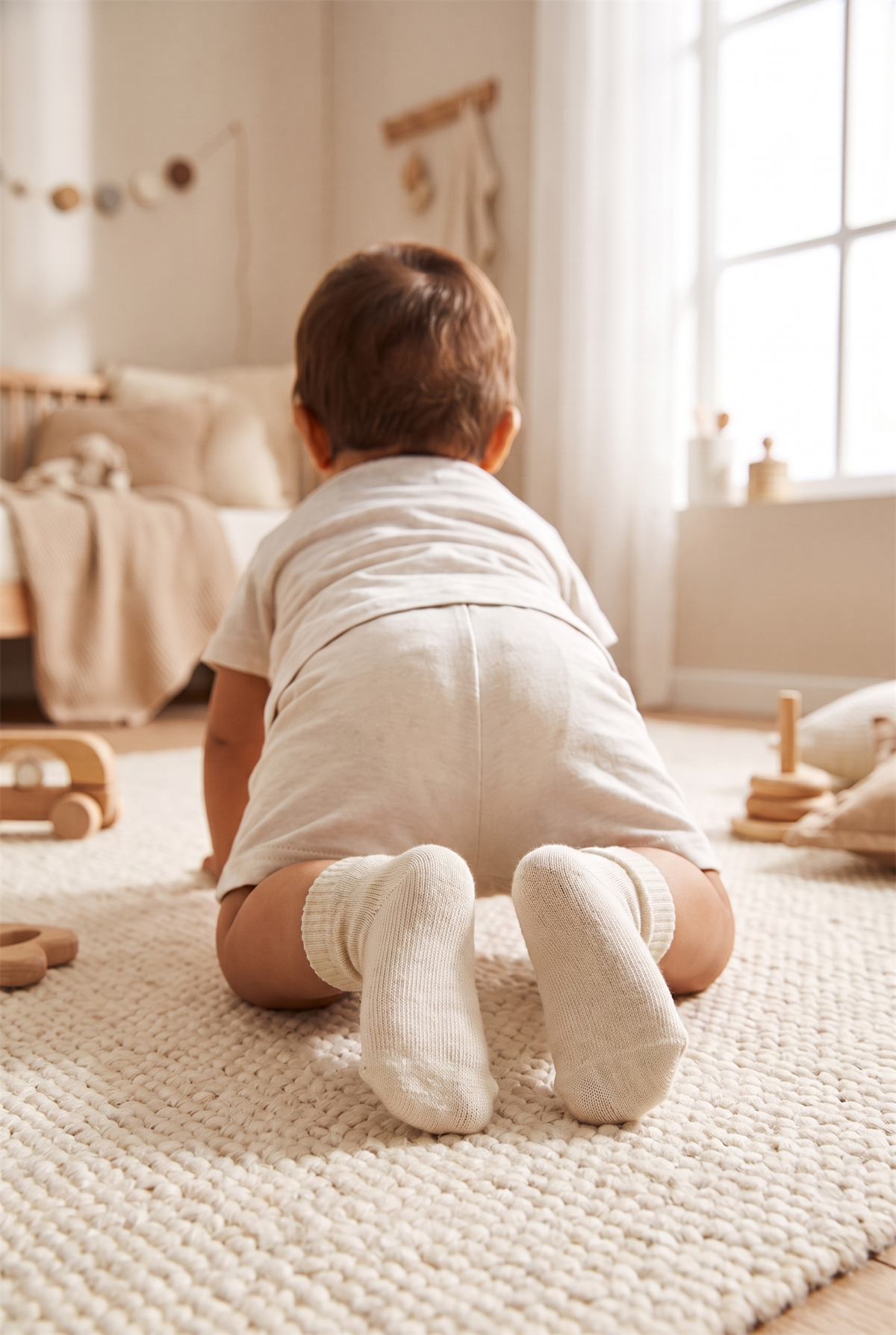 Bebek Bileği Kıvrık Pamuklu Soket Çorap Ekru