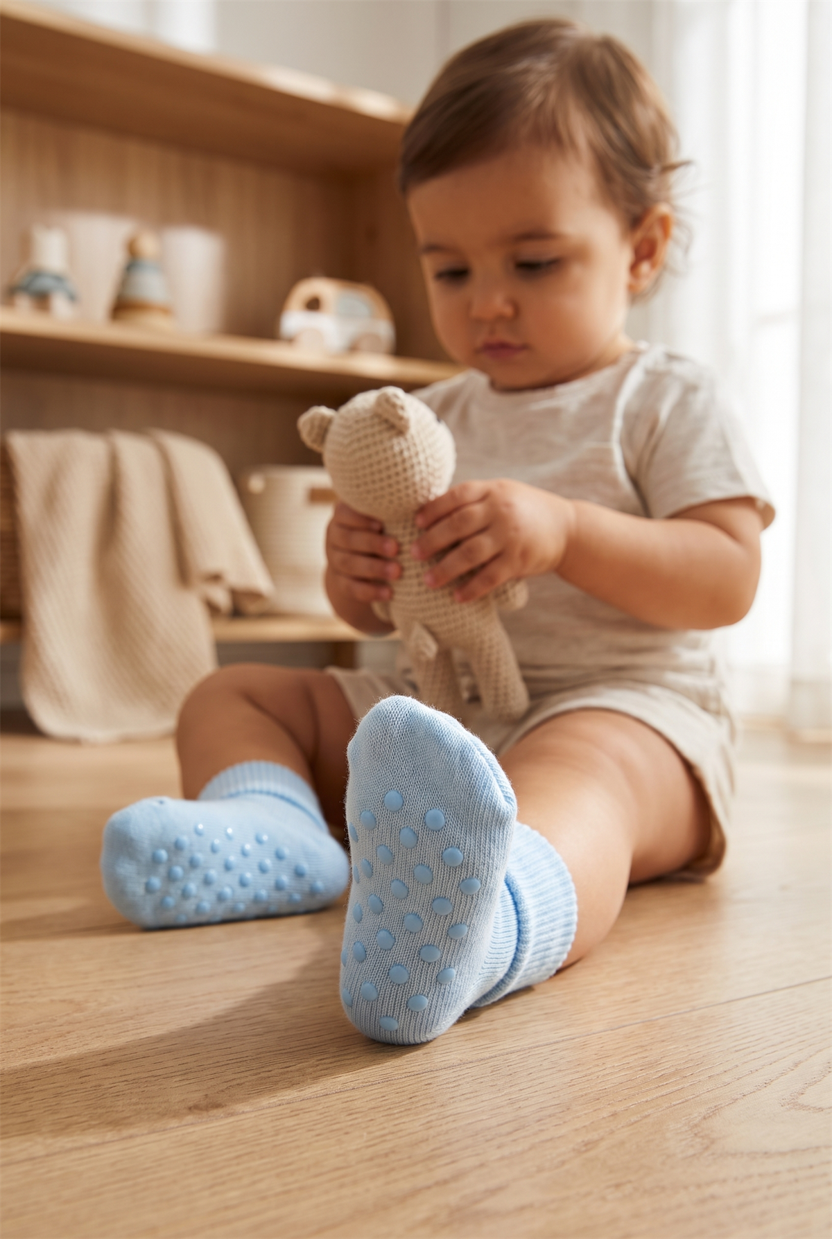 Bebek Bileği Kıvrık Pamuklu Soket Çorap Mavi