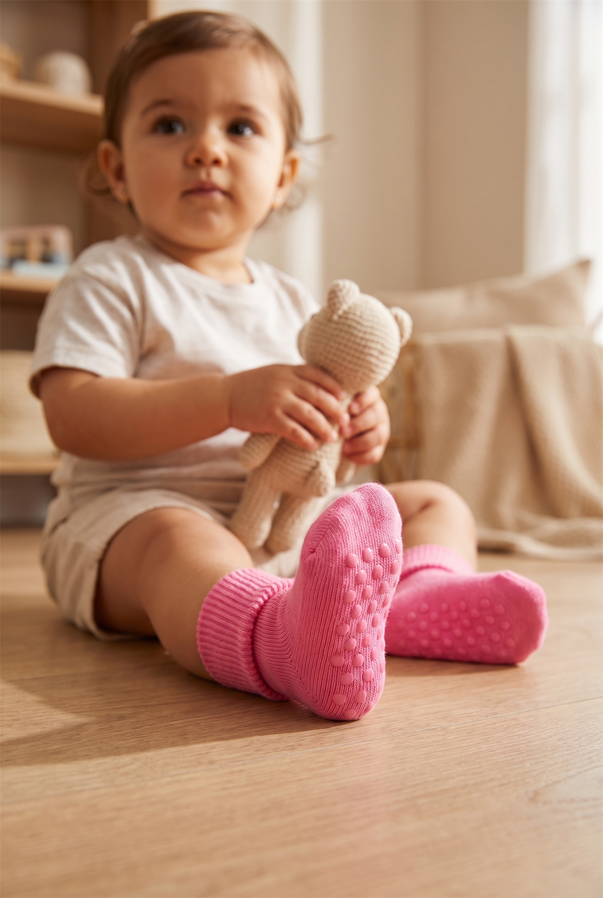 Bebek Bileği Kıvrık Pamuklu Soket Çorap Pembe