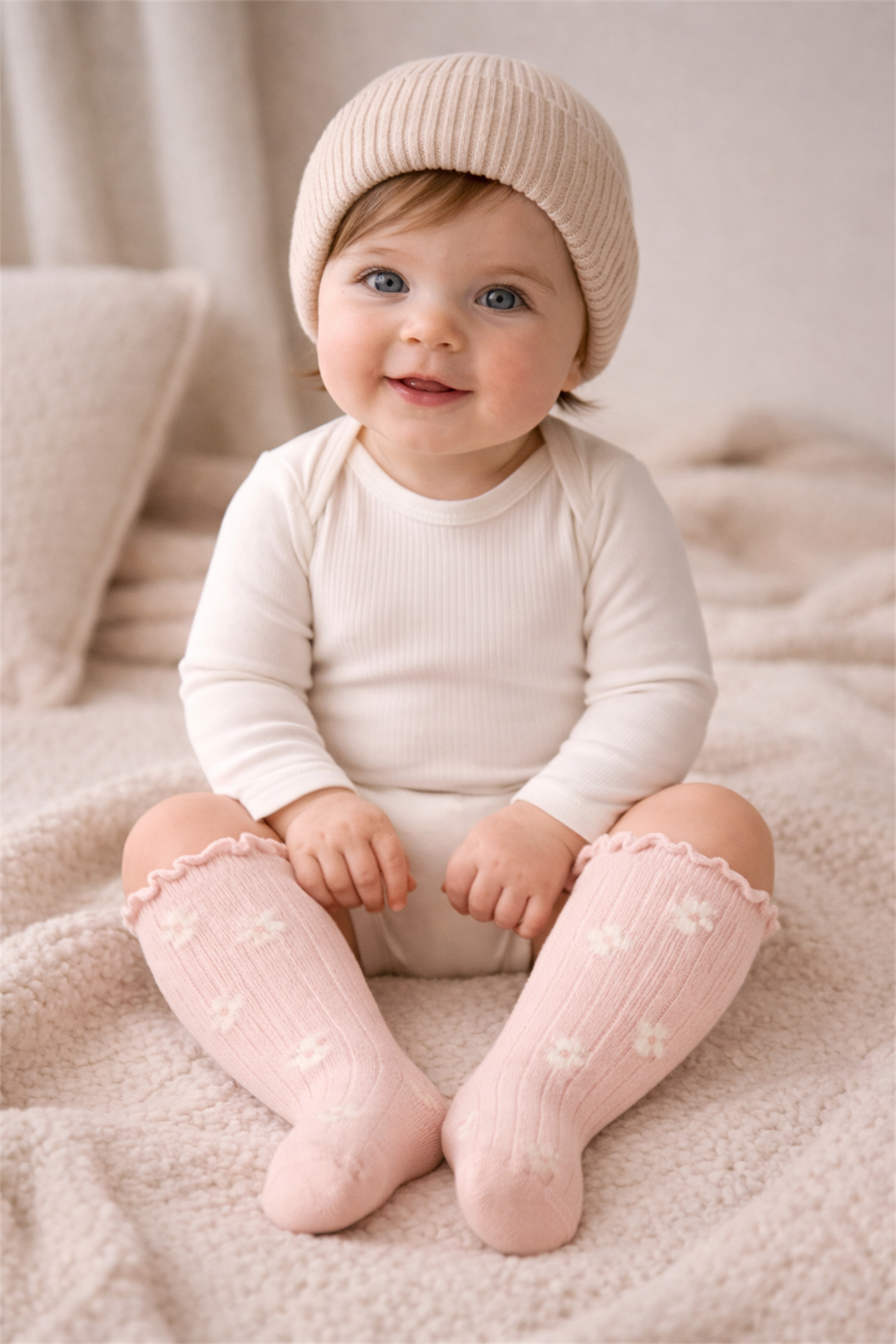 Bebek Çiçek Desenli Soket Çorap Gülkurusu