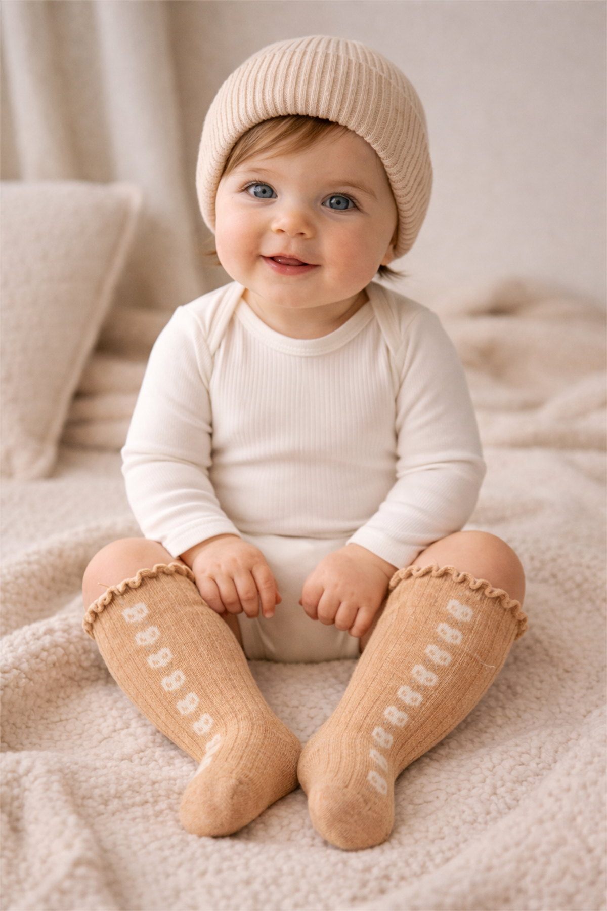 Bebek Çiçek Desenli Soket Çorap Kahverengi 