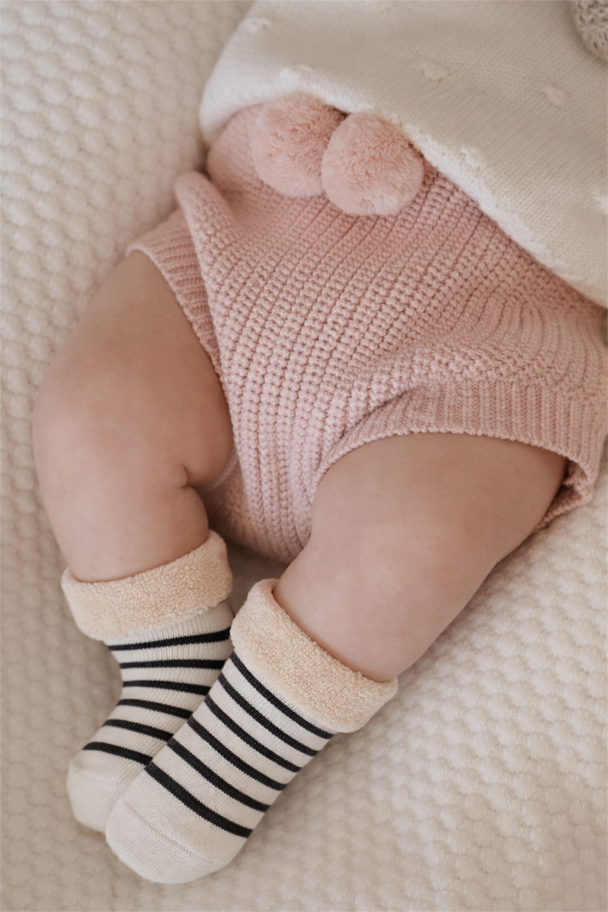 Bebek Çizgili Havlu Soket Çorap Ekru
