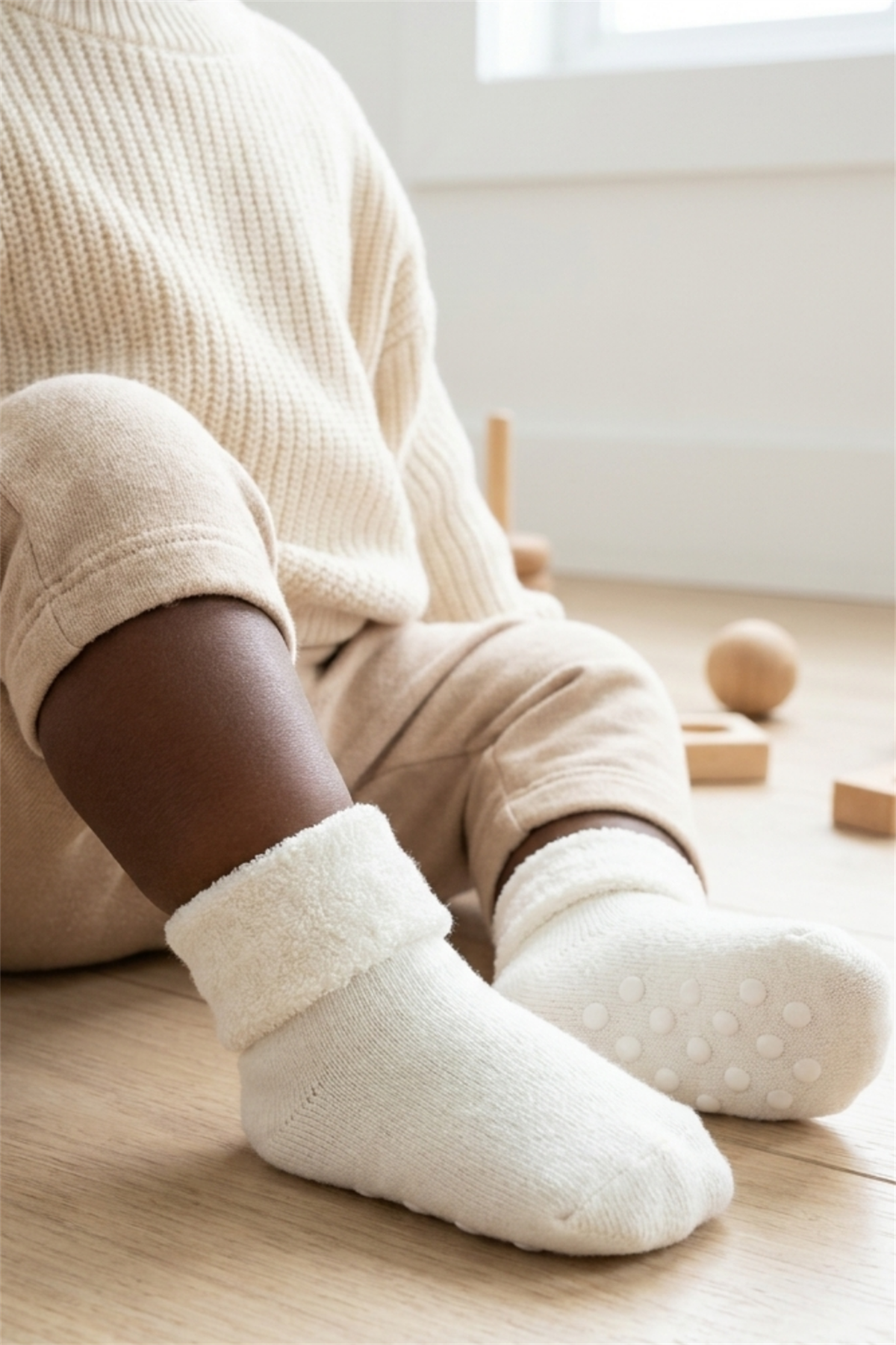 Bebek Havlu Soket Çorap Ekru