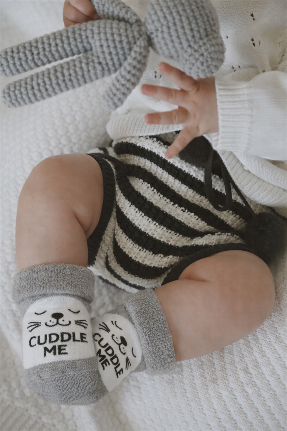 Bebek Hayvan Desenli Havlu Soket Çorap Gri