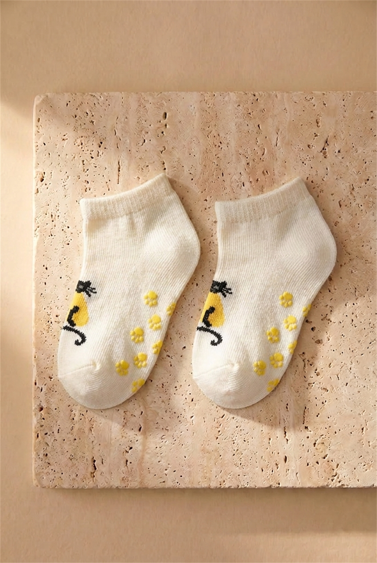 Baby Cat Patterned 2-Pair Step Socks Ecru-Blue