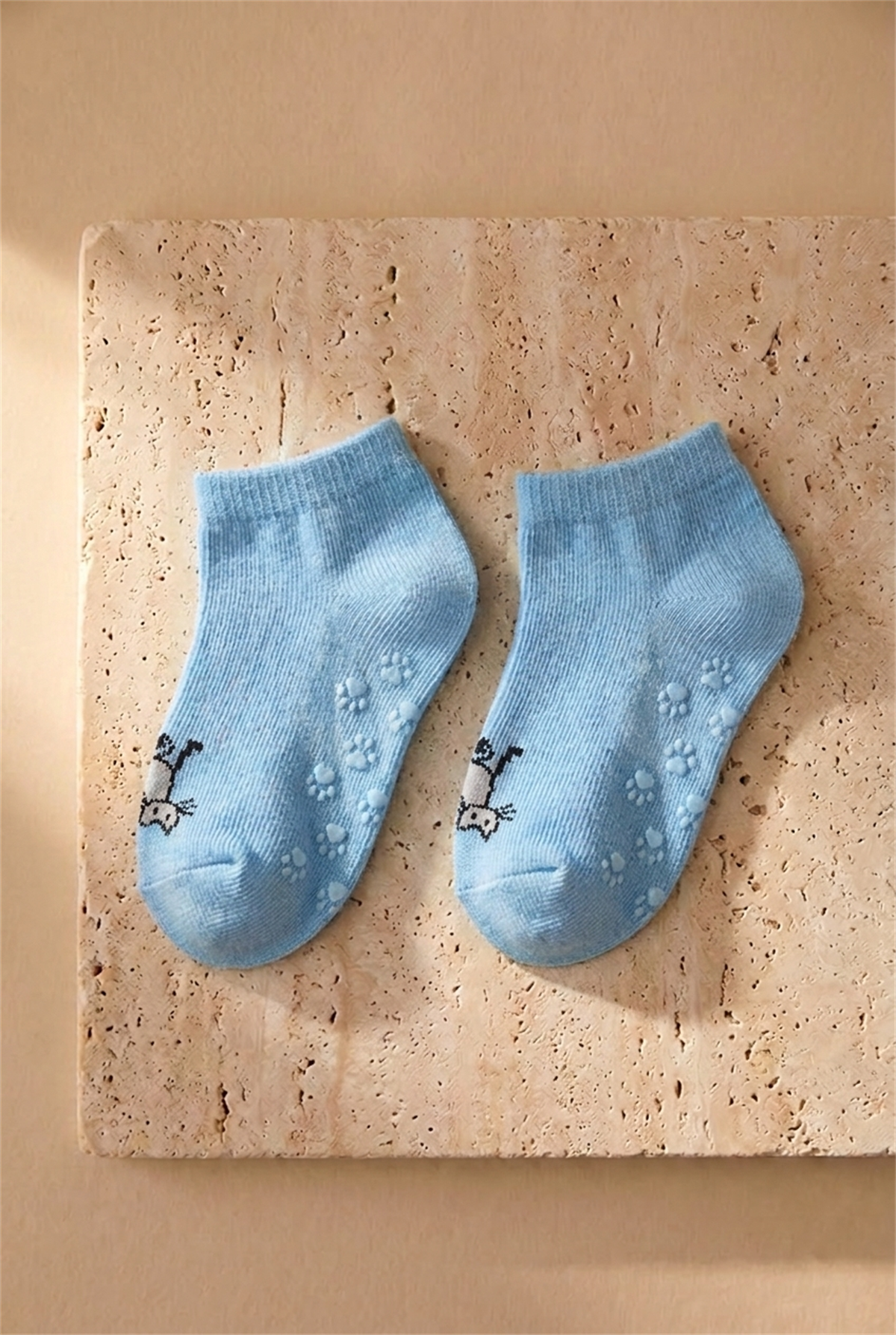 Baby Cat Patterned 2-Pair Step Socks Ecru-Blue