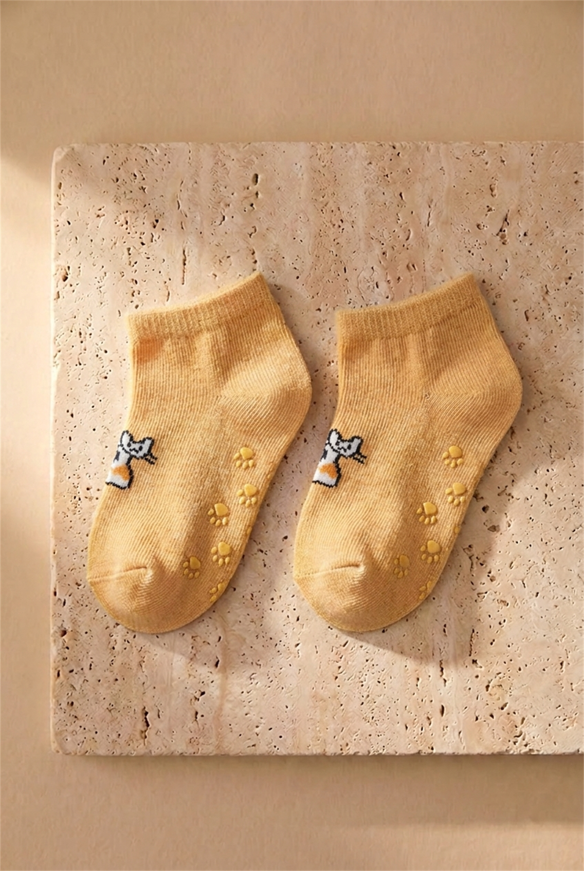 Baby Cat Patterned 2-Piece Step Socks Pink-Brown