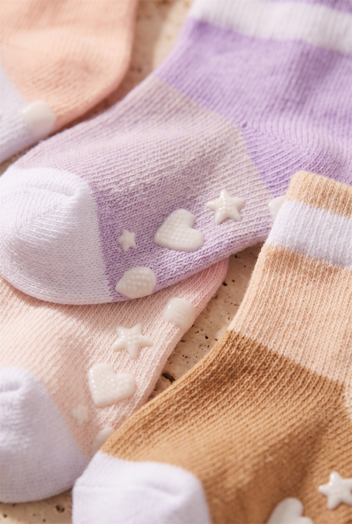 Baby Stripe Patterned Socket Socks With Heart Printed Soles İn A Box Of 5