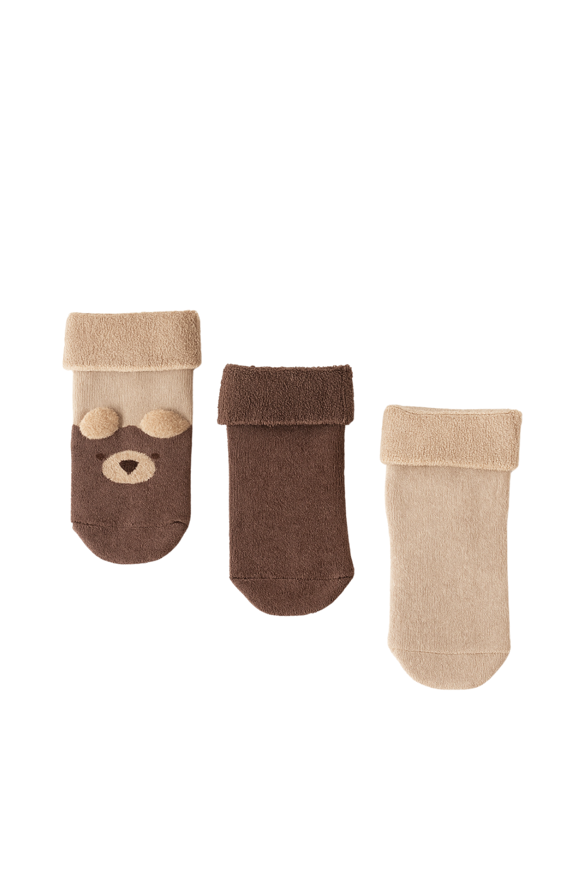 Baby Teddy 3-Piece Towel Sock Set Brown