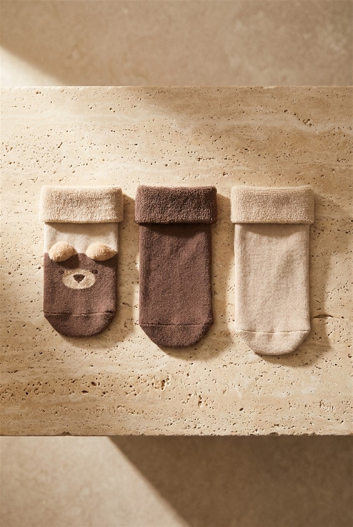 Bebek Teddy 3lü Havlu Soket Çorap Kahverengi