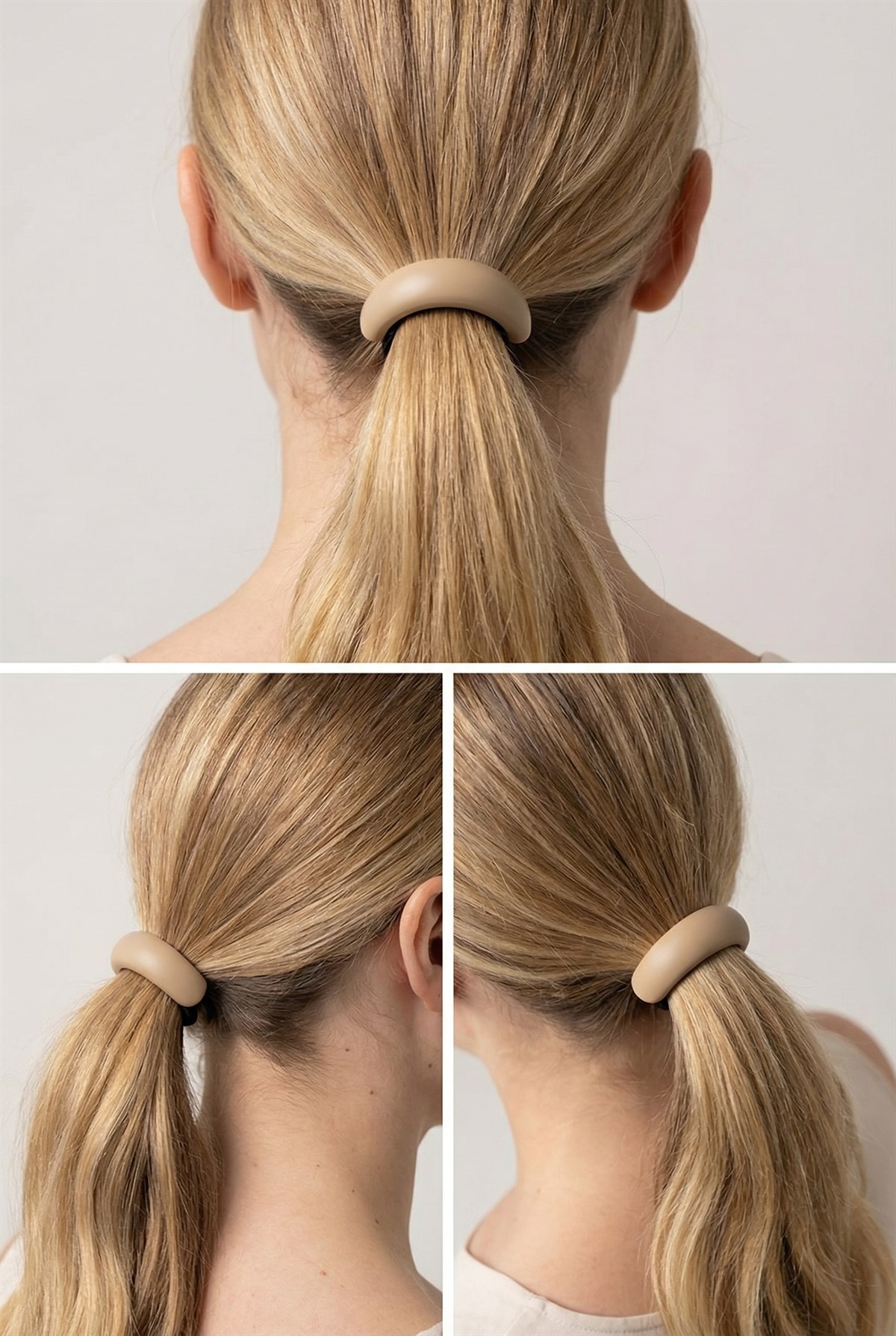 Beige Oval Bone Accessory Elastic Buckle